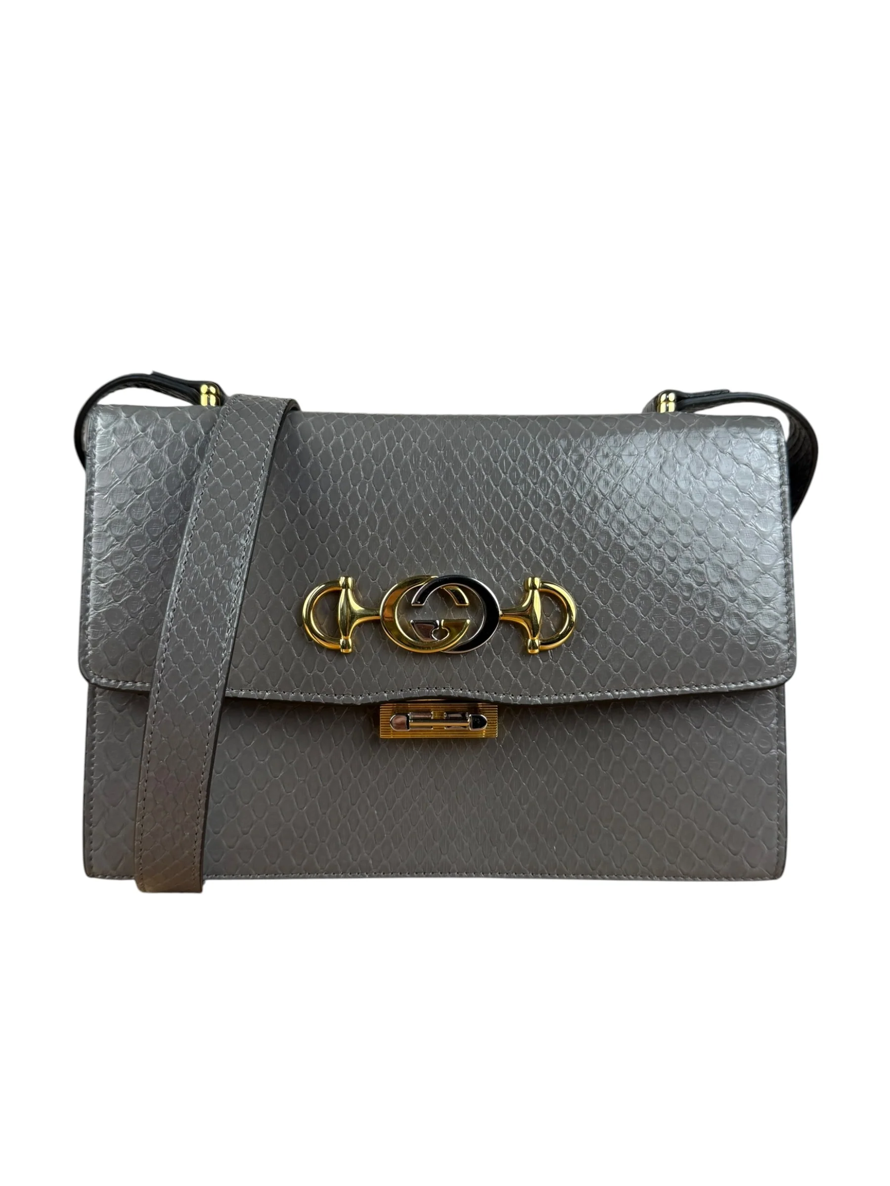 Gucci Zumi Grey Python Leather Small Shoulder Bag