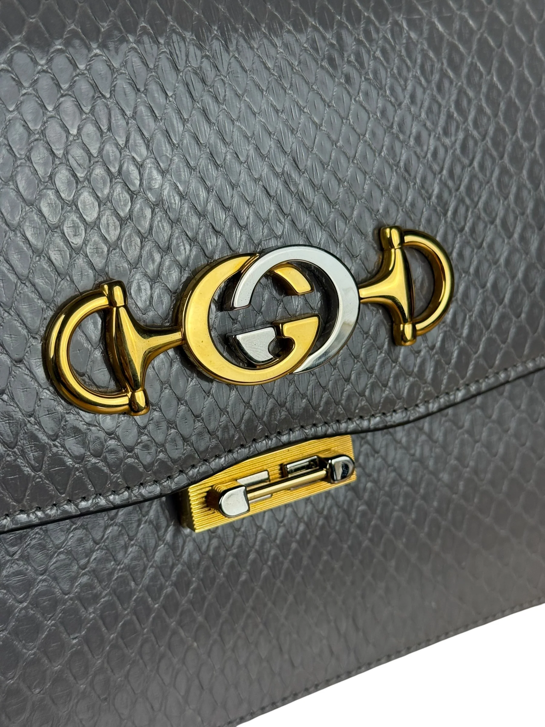 Gucci Zumi Grey Python Leather Small Shoulder Bag - Image 12