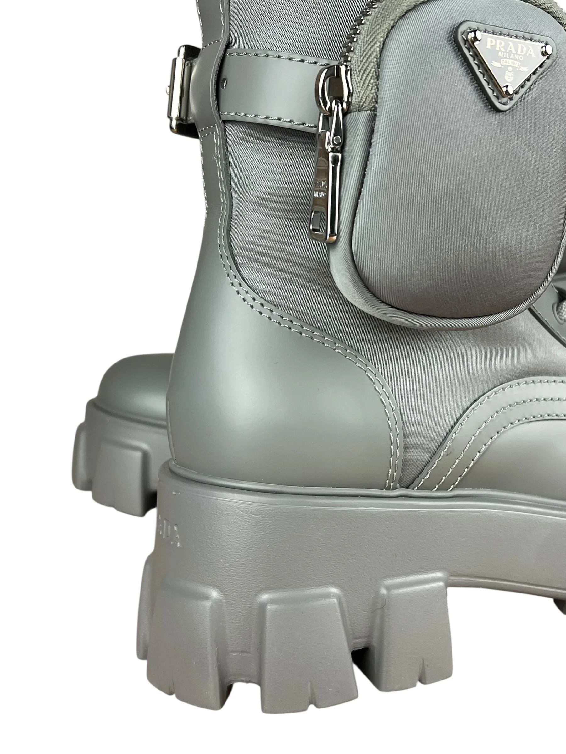 Prada Monolith Leather and Re-Nylon Pouch Boots - Image 10