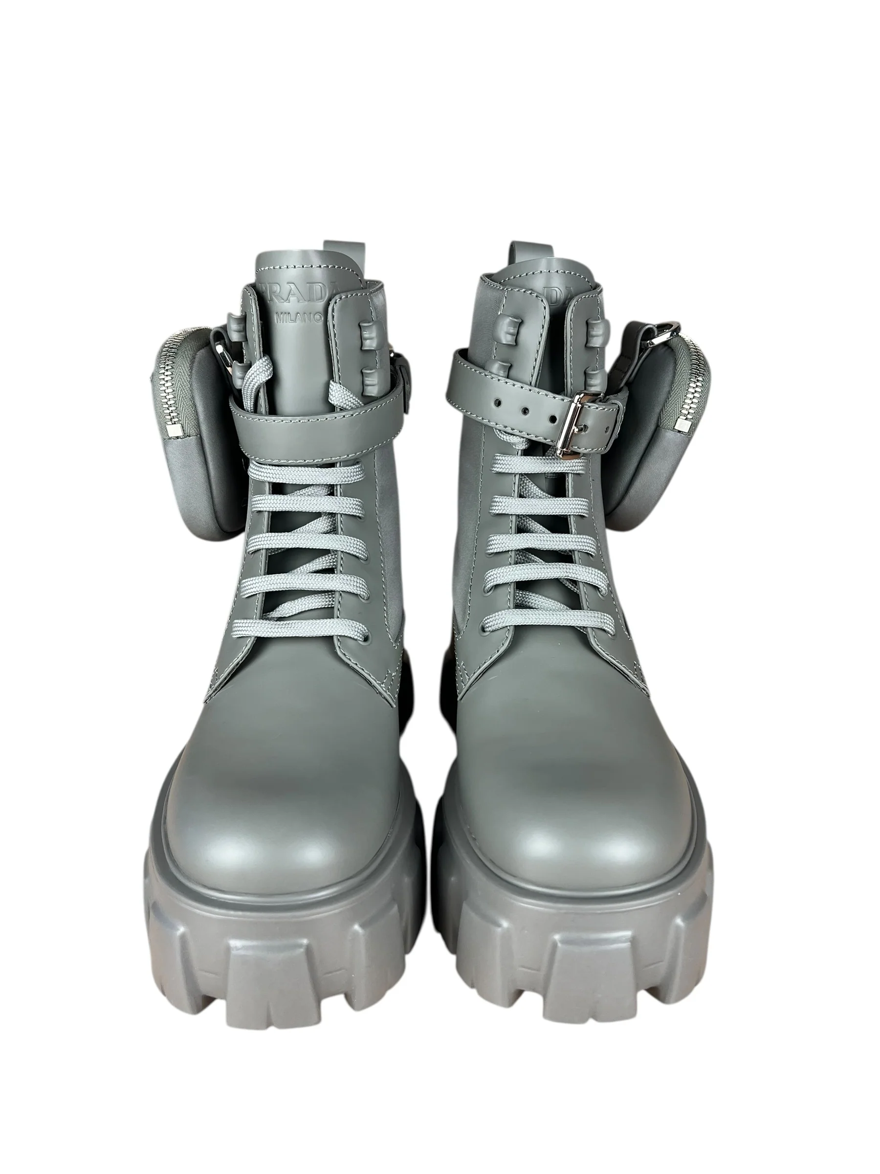 Prada Monolith Leather and Re-Nylon Pouch Boots - Image 12