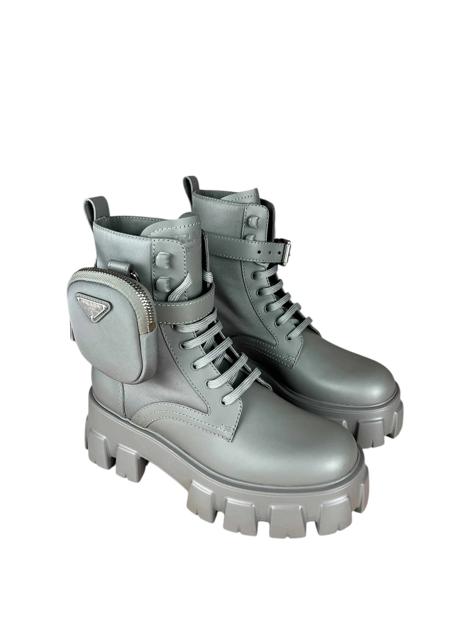 Prada Monolith Leather and Re-Nylon Pouch Boots - Image 13