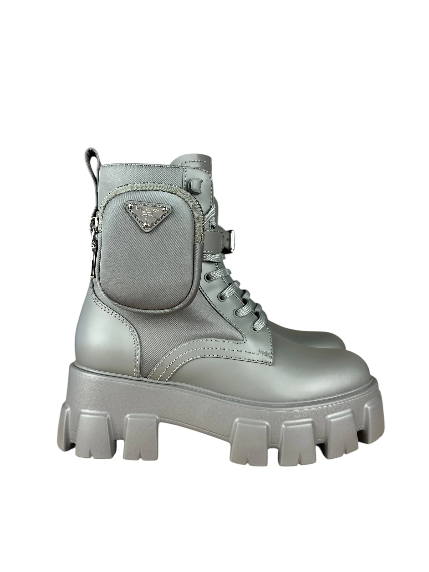 Prada Monolith Leather and Re-Nylon Pouch Boots - Image 3