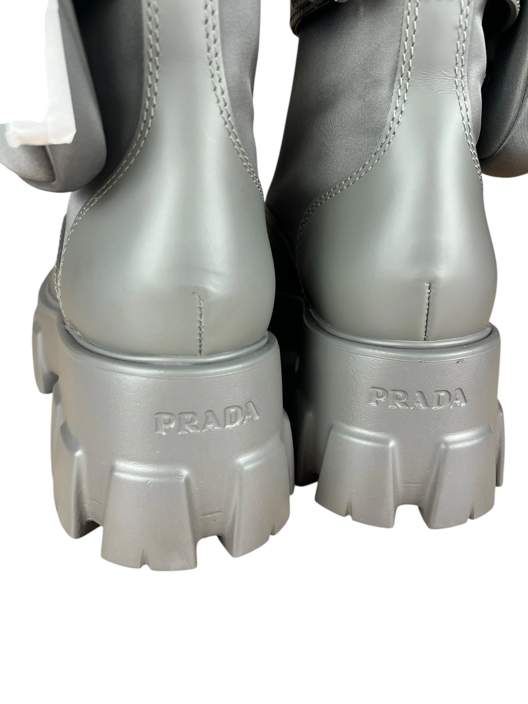 Prada Monolith Leather and Re-Nylon Pouch Boots - Image 4