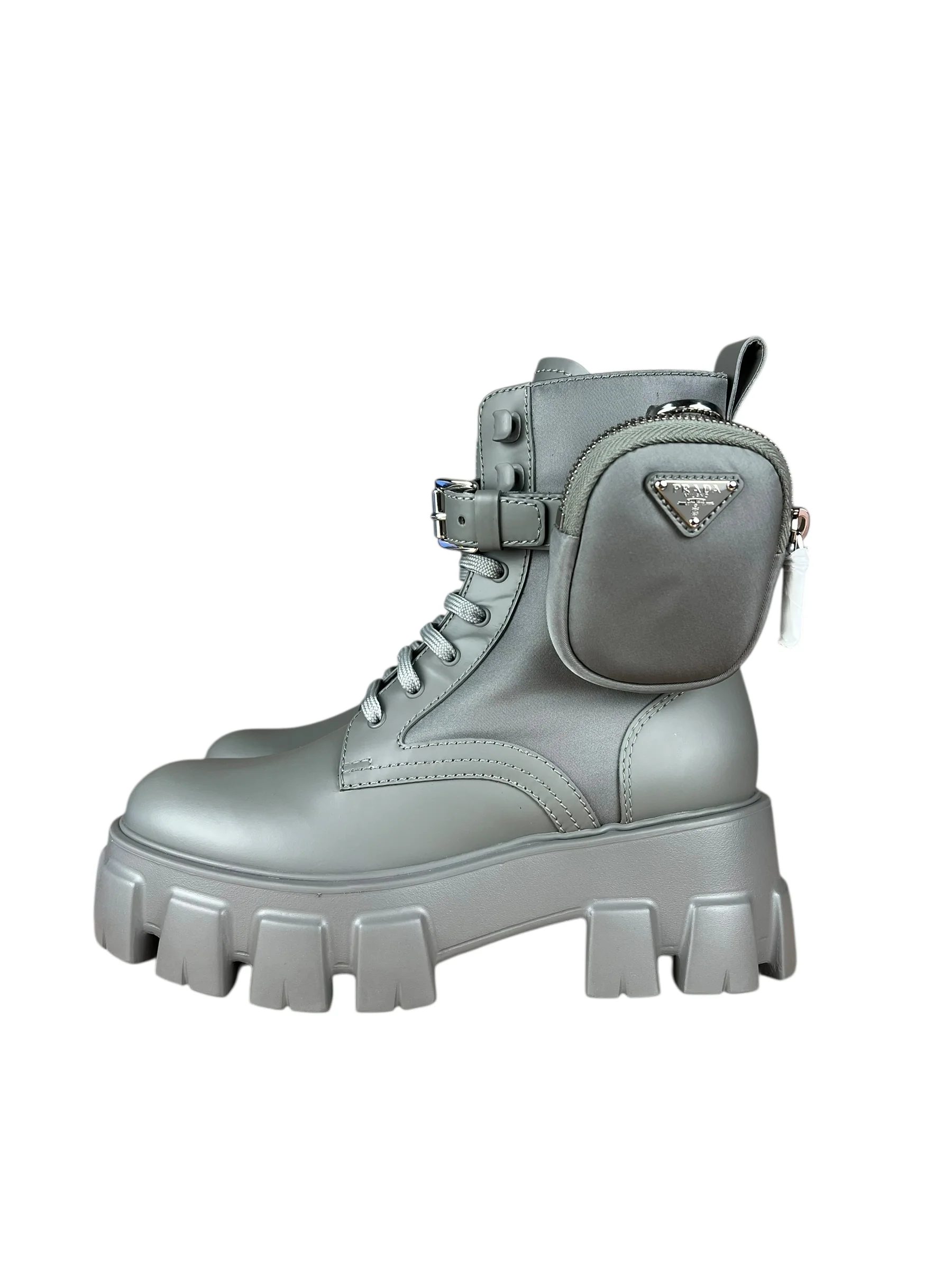 Prada Monolith Leather and Re-Nylon Pouch Boots - Image 5