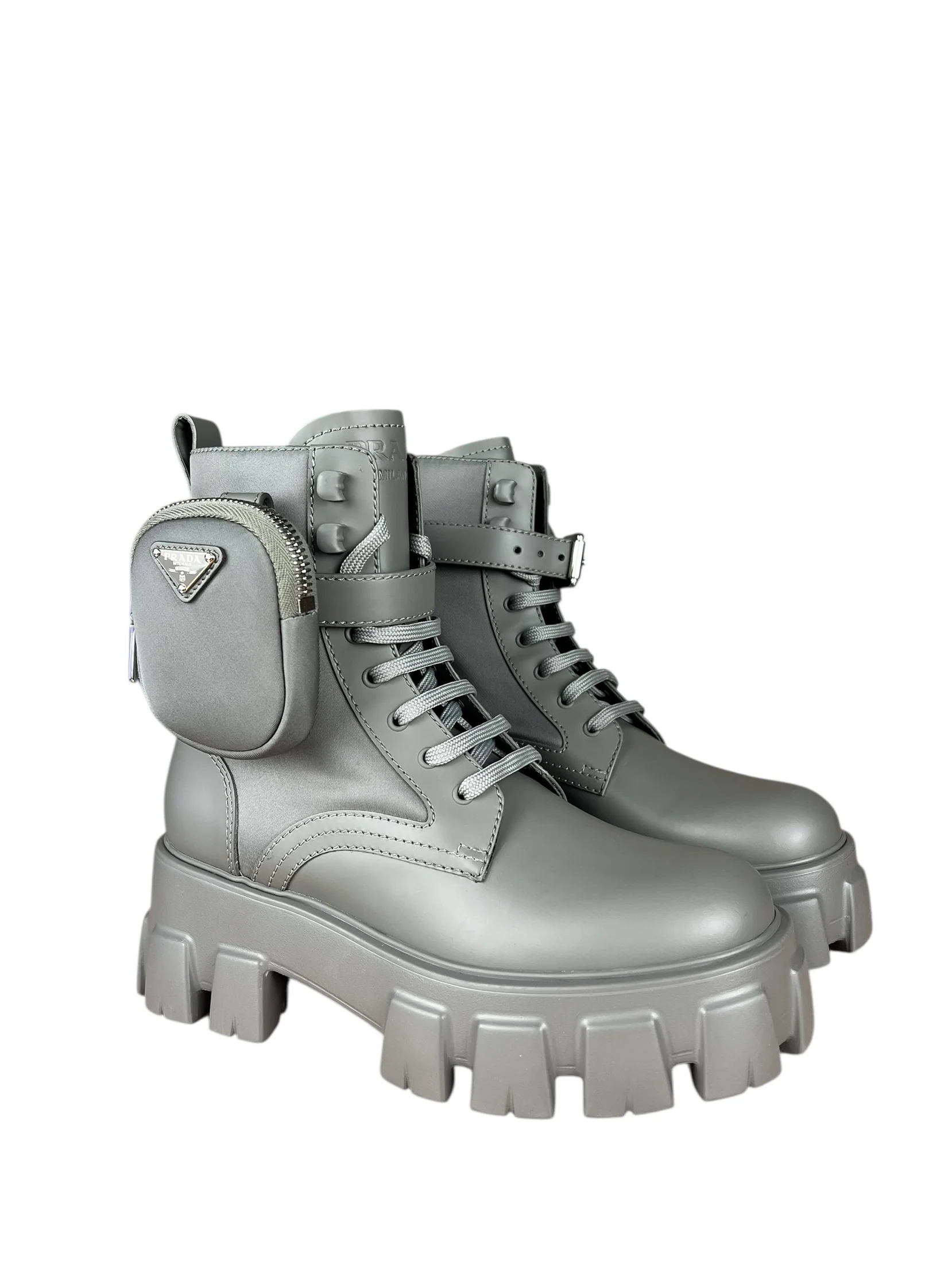 Prada Monolith Leather and Re-Nylon Pouch Boots - Image 6