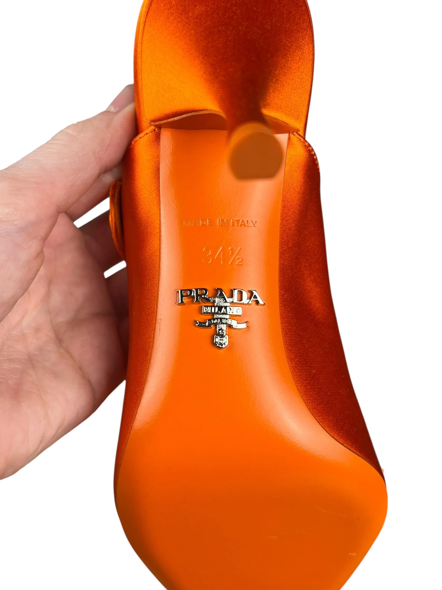Prada Orange Satin Heel Mules - Image 10