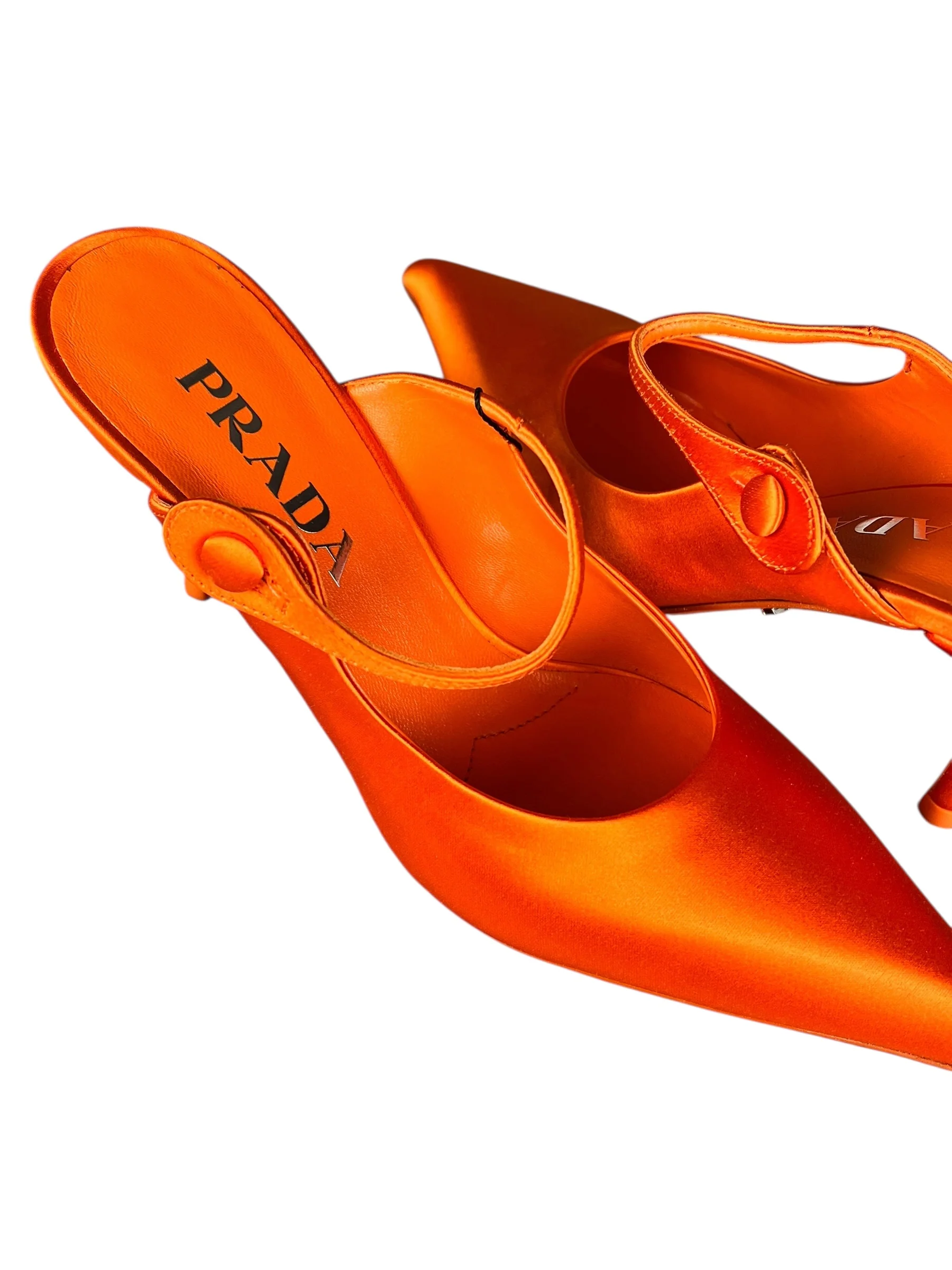 Prada Orange Satin Heel Mules - Image 11