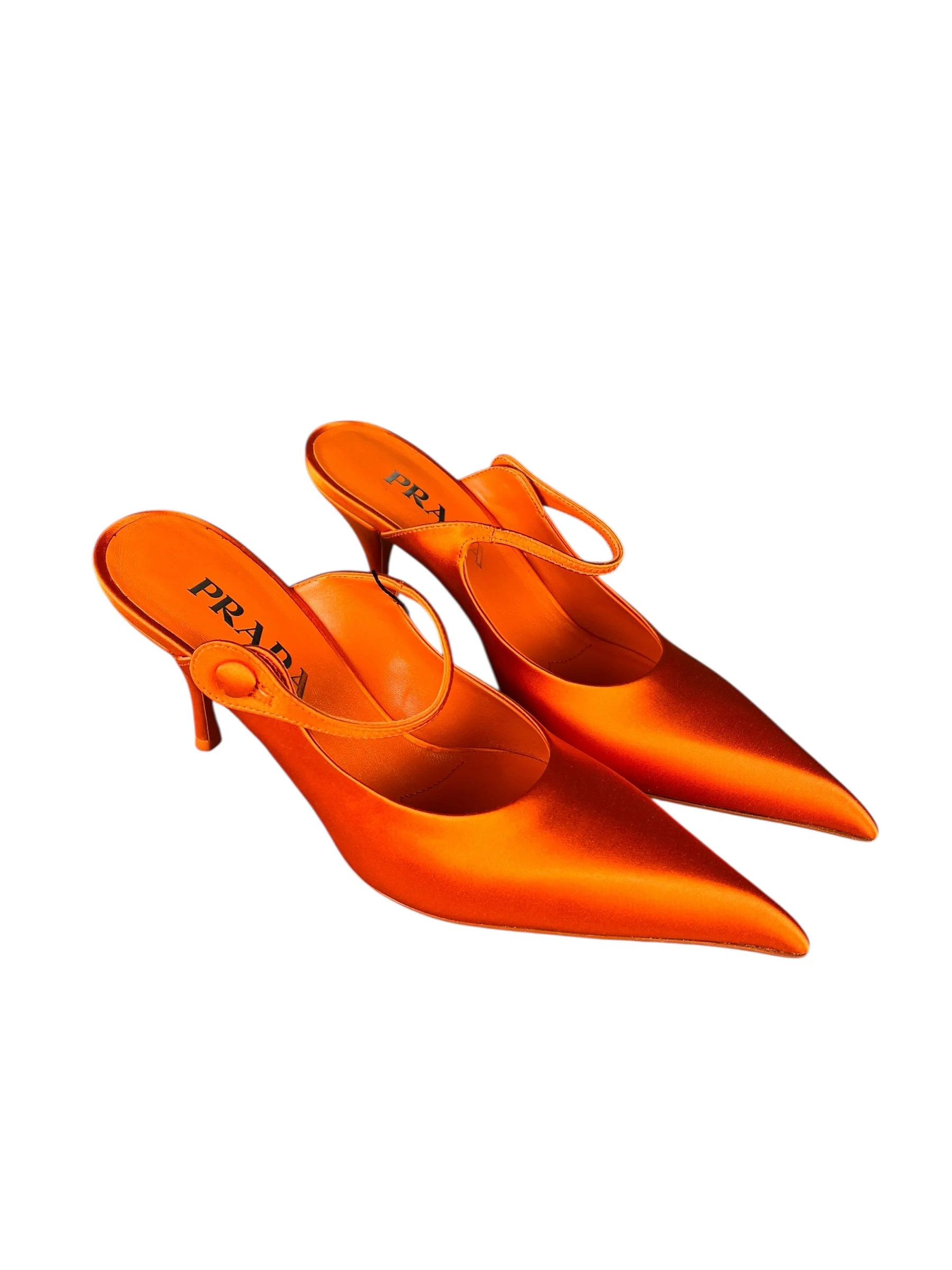 Prada Orange Satin Heel Mules - Image 4