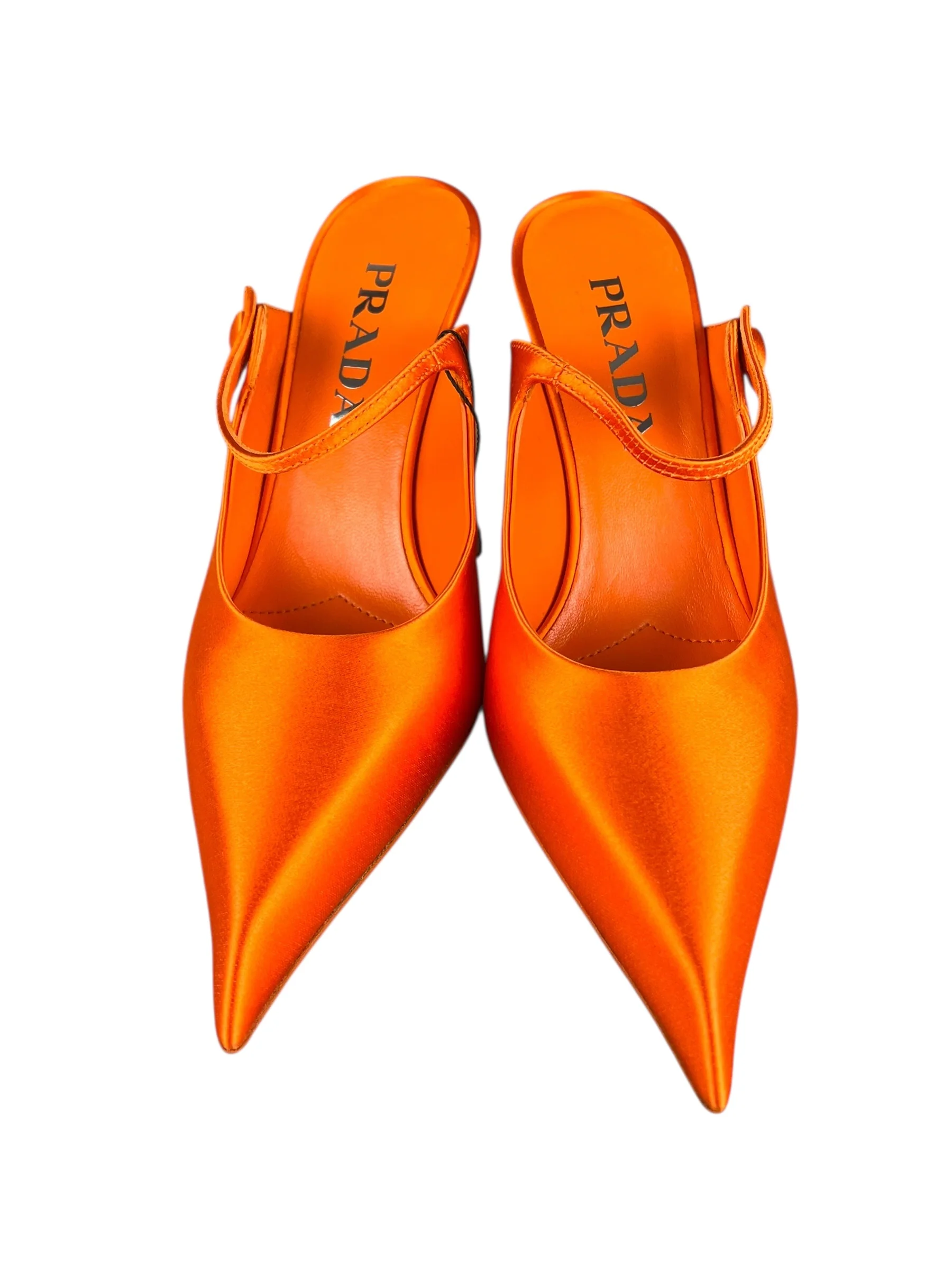Prada Orange Satin Heel Mules - Image 6