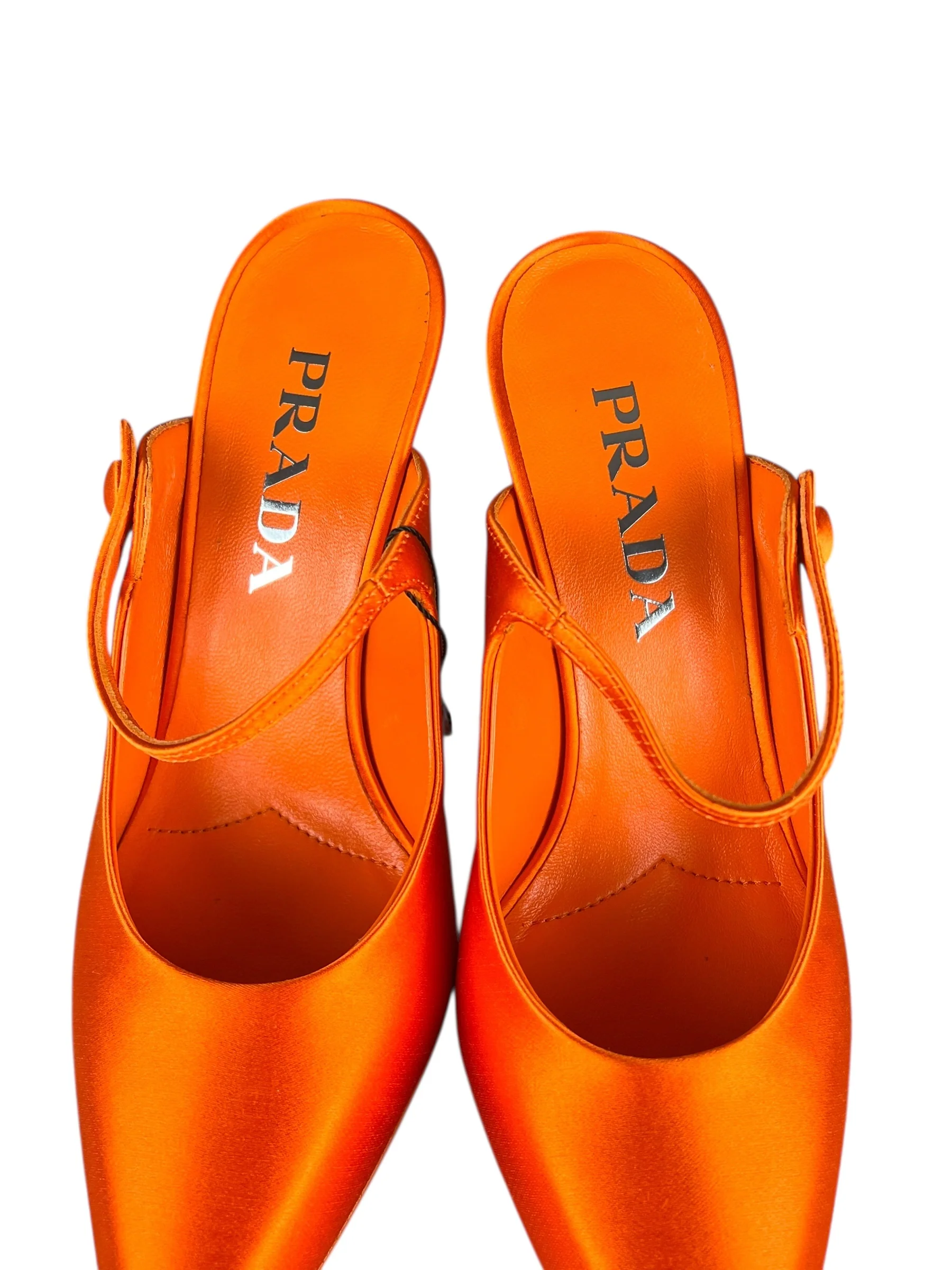 Prada Orange Satin Heel Mules - Image 8