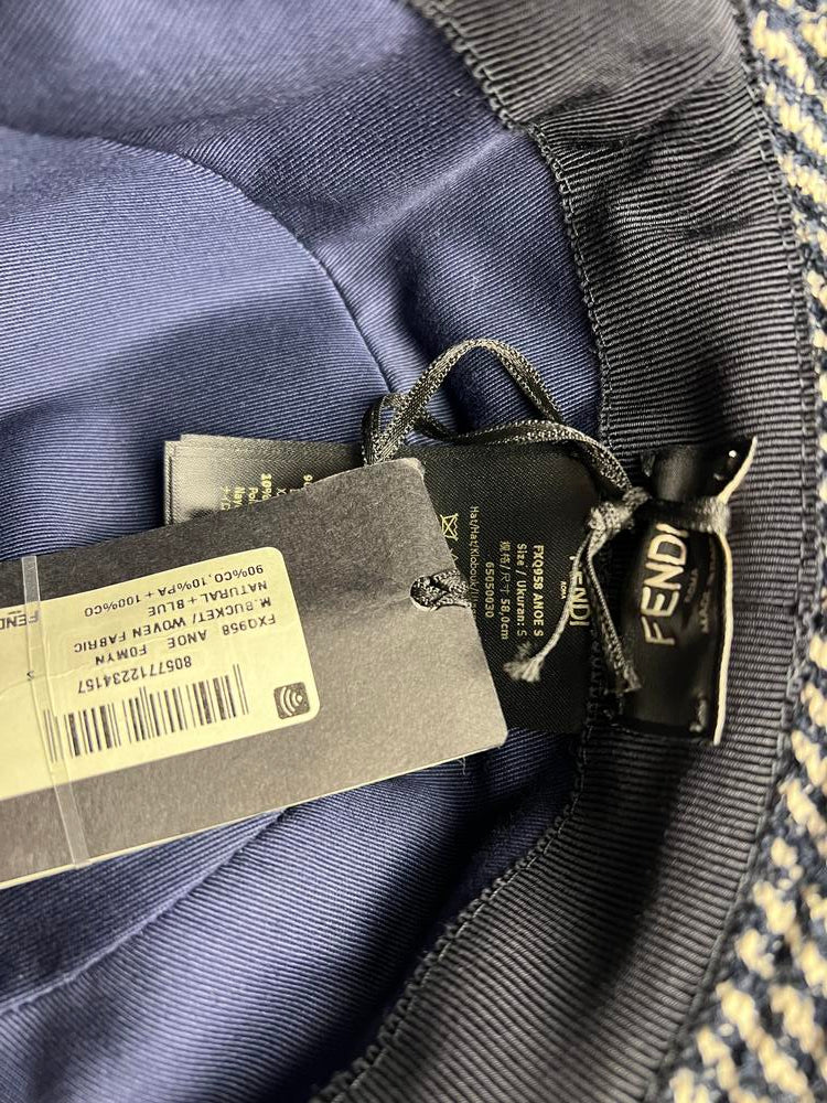 Fendi Navy/White Woven Bucket Hat - Image 4