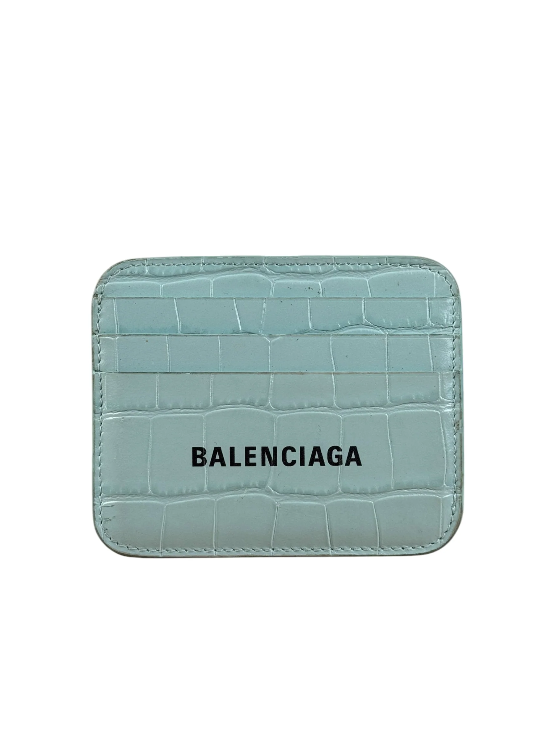 Balenciaga Blue Croc Embossed Cardholder