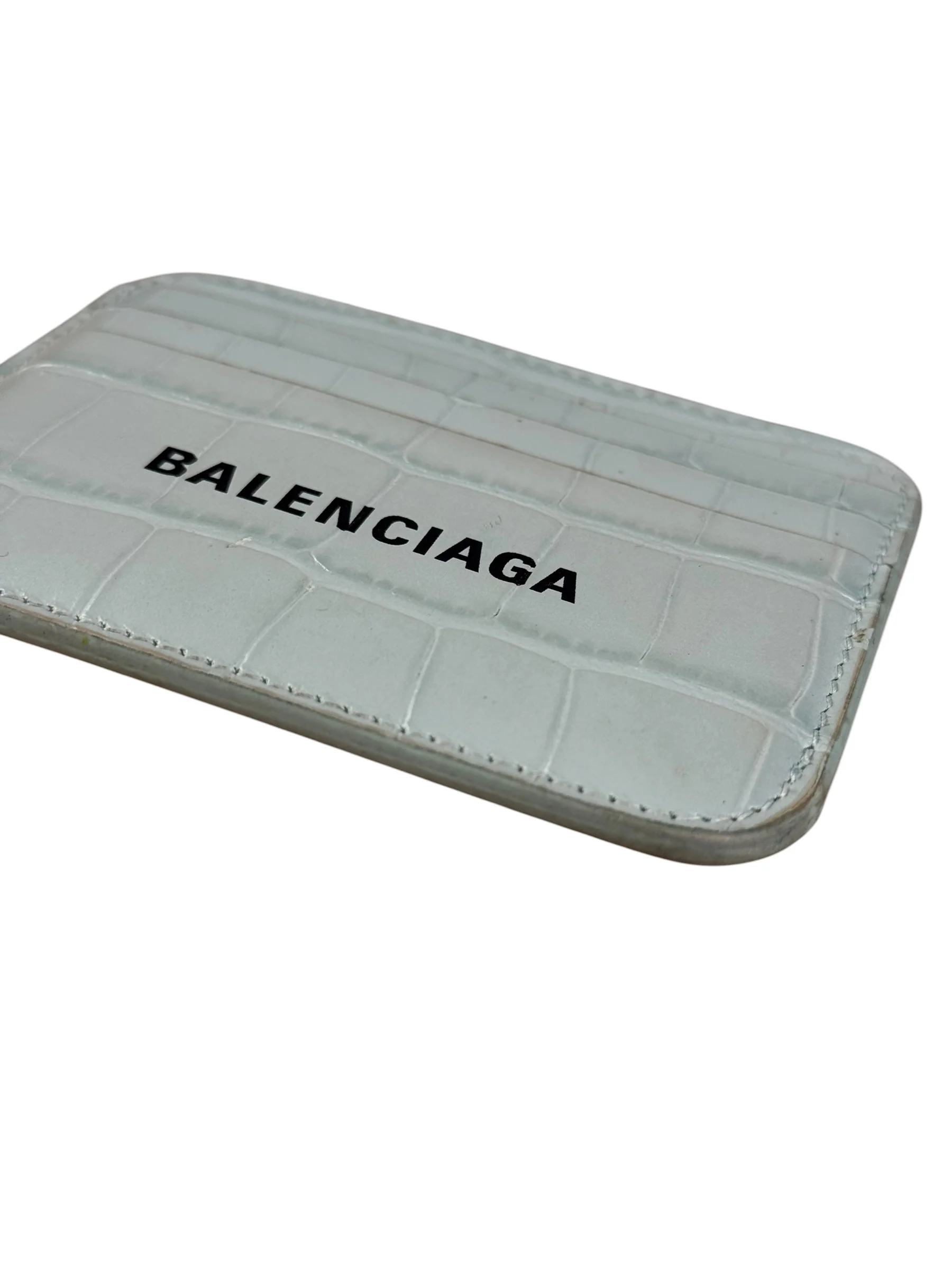 Balenciaga Blue Croc Embossed Cardholder - Image 11
