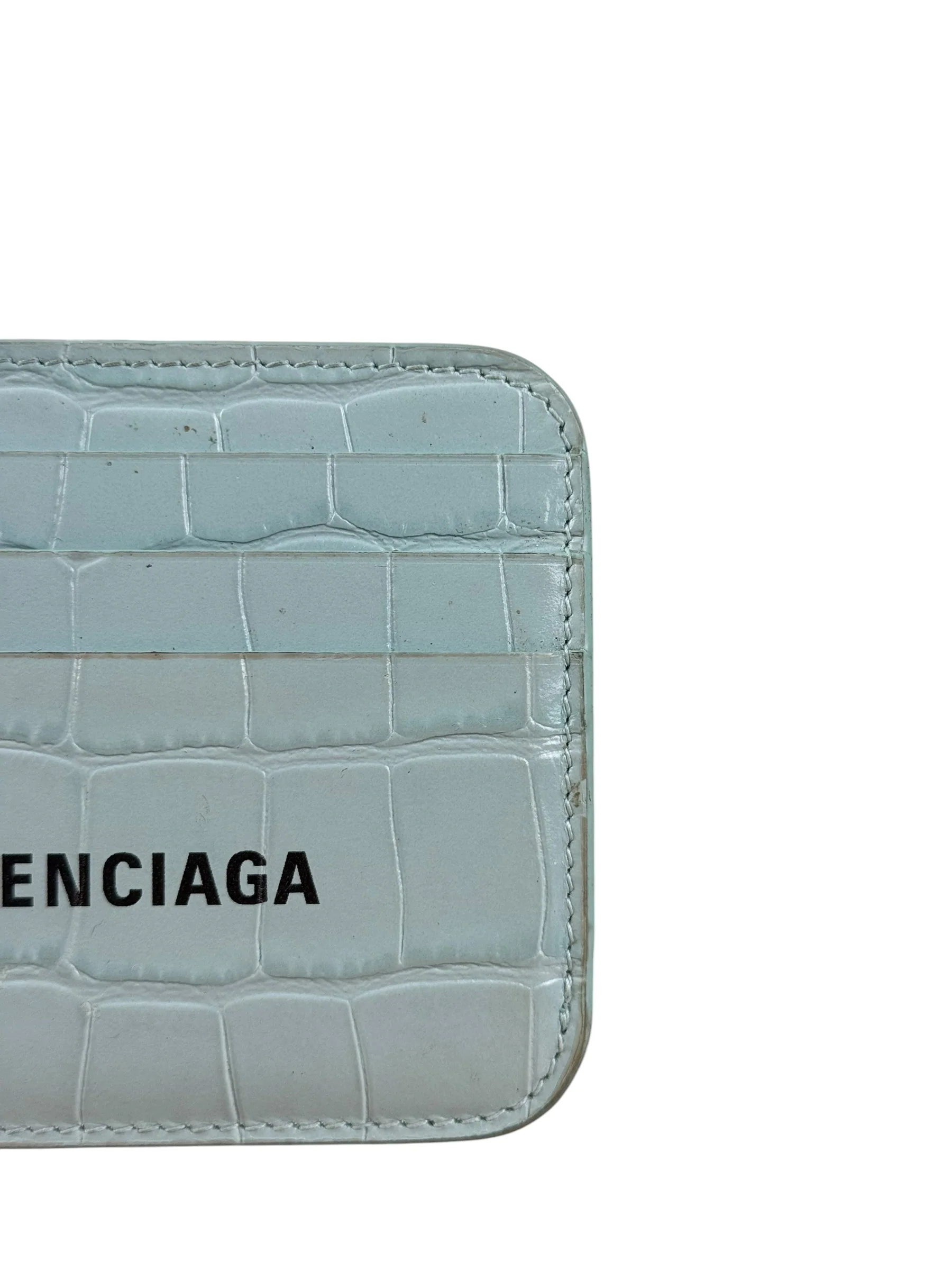 Balenciaga Blue Croc Embossed Cardholder - Image 2
