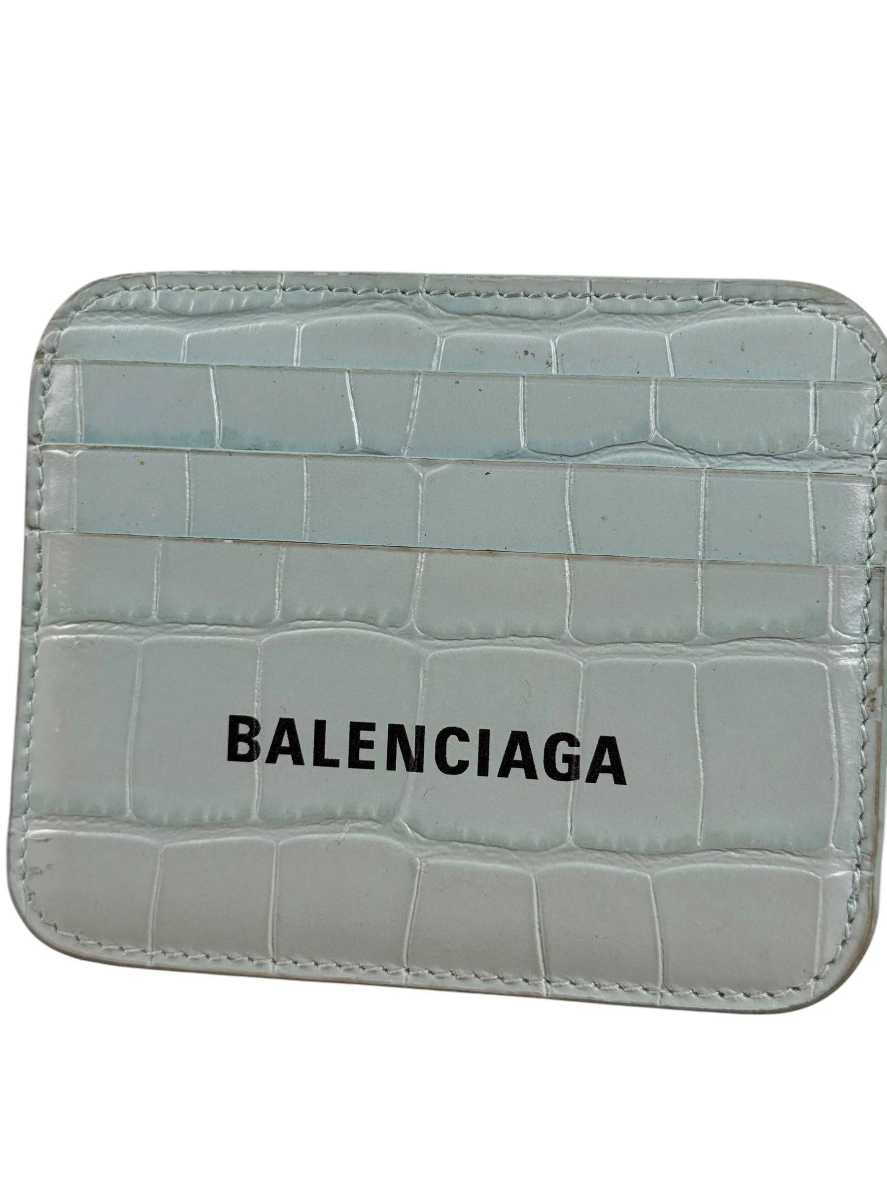 Balenciaga Blue Croc Embossed Cardholder - Image 3