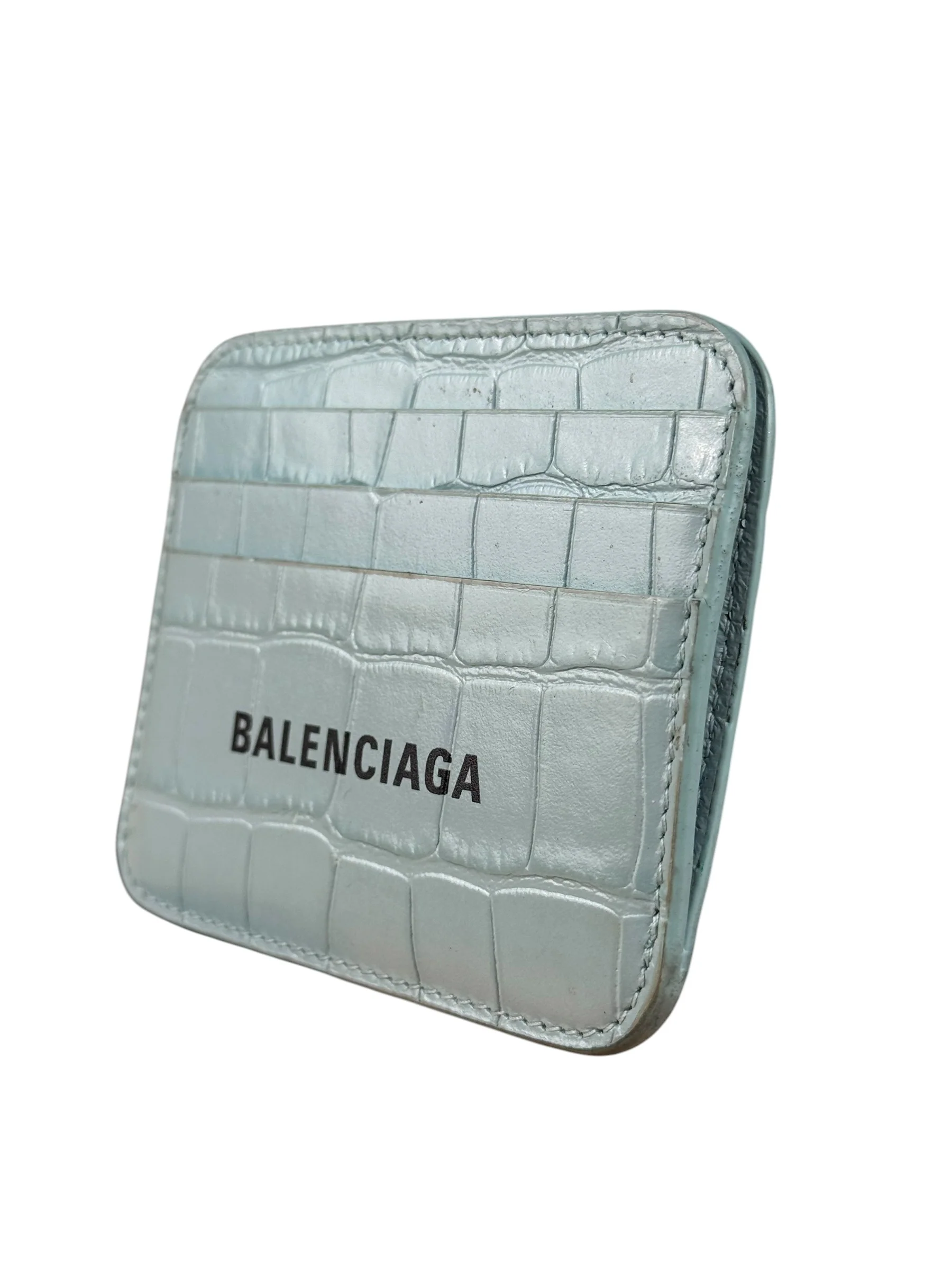 Balenciaga Blue Croc Embossed Cardholder - Image 5