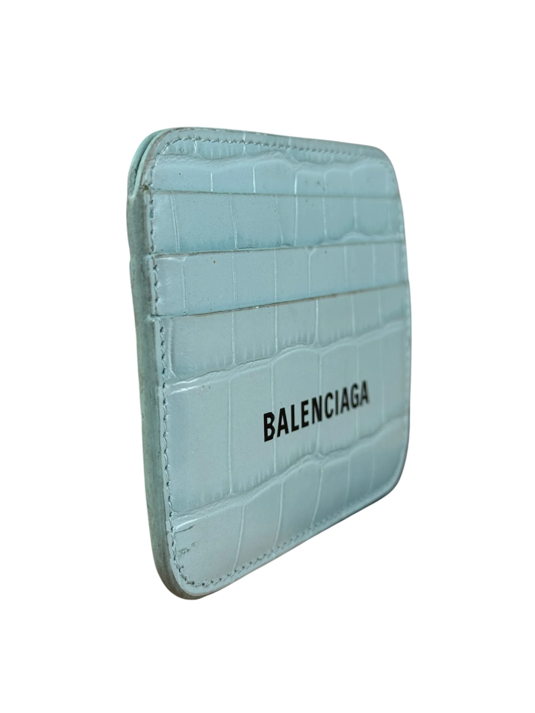 Balenciaga Blue Croc Embossed Cardholder - Image 6