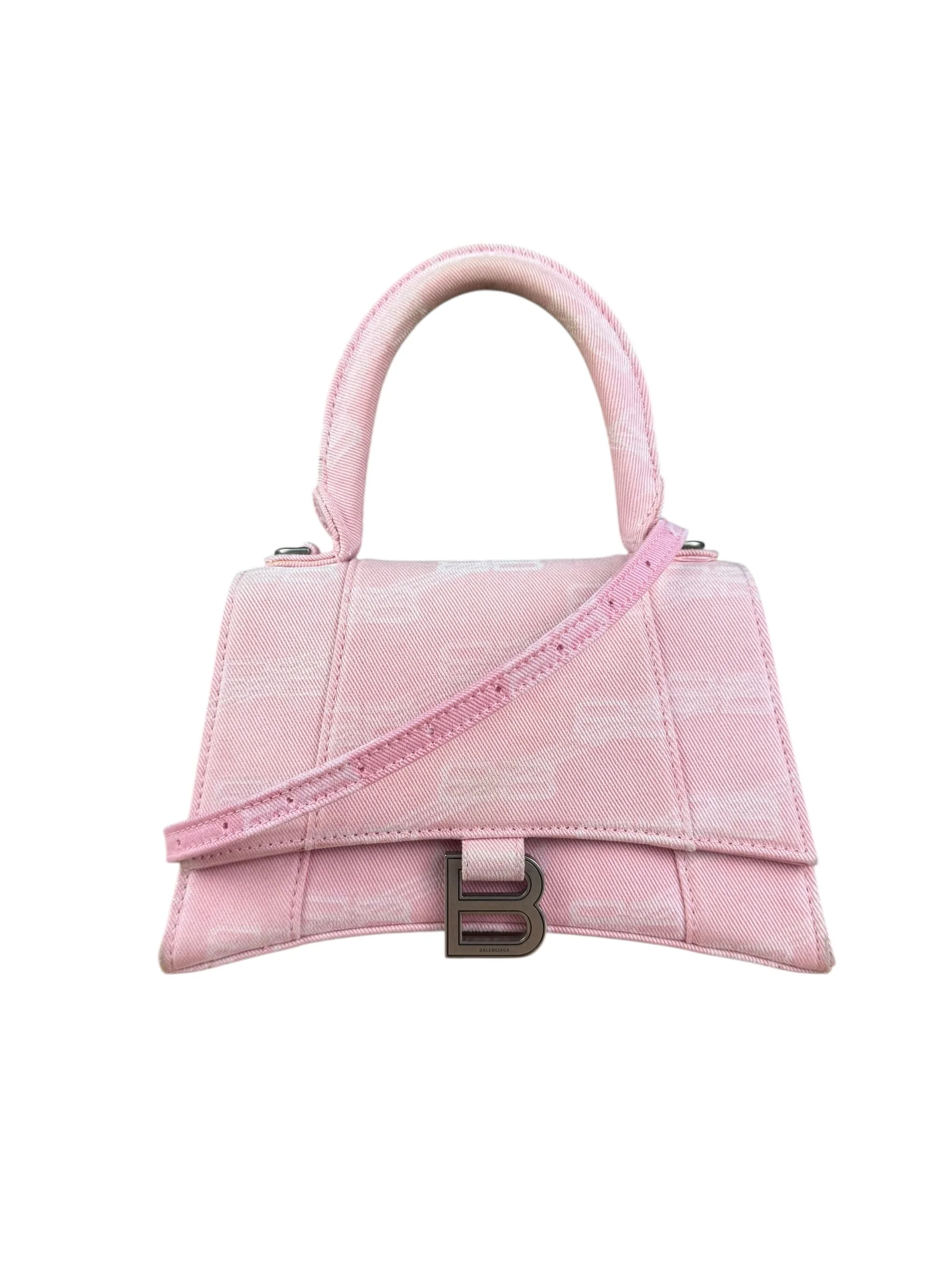 Balenciaga Pink Denim Small Hourglass 2Way Handbag - Image 4