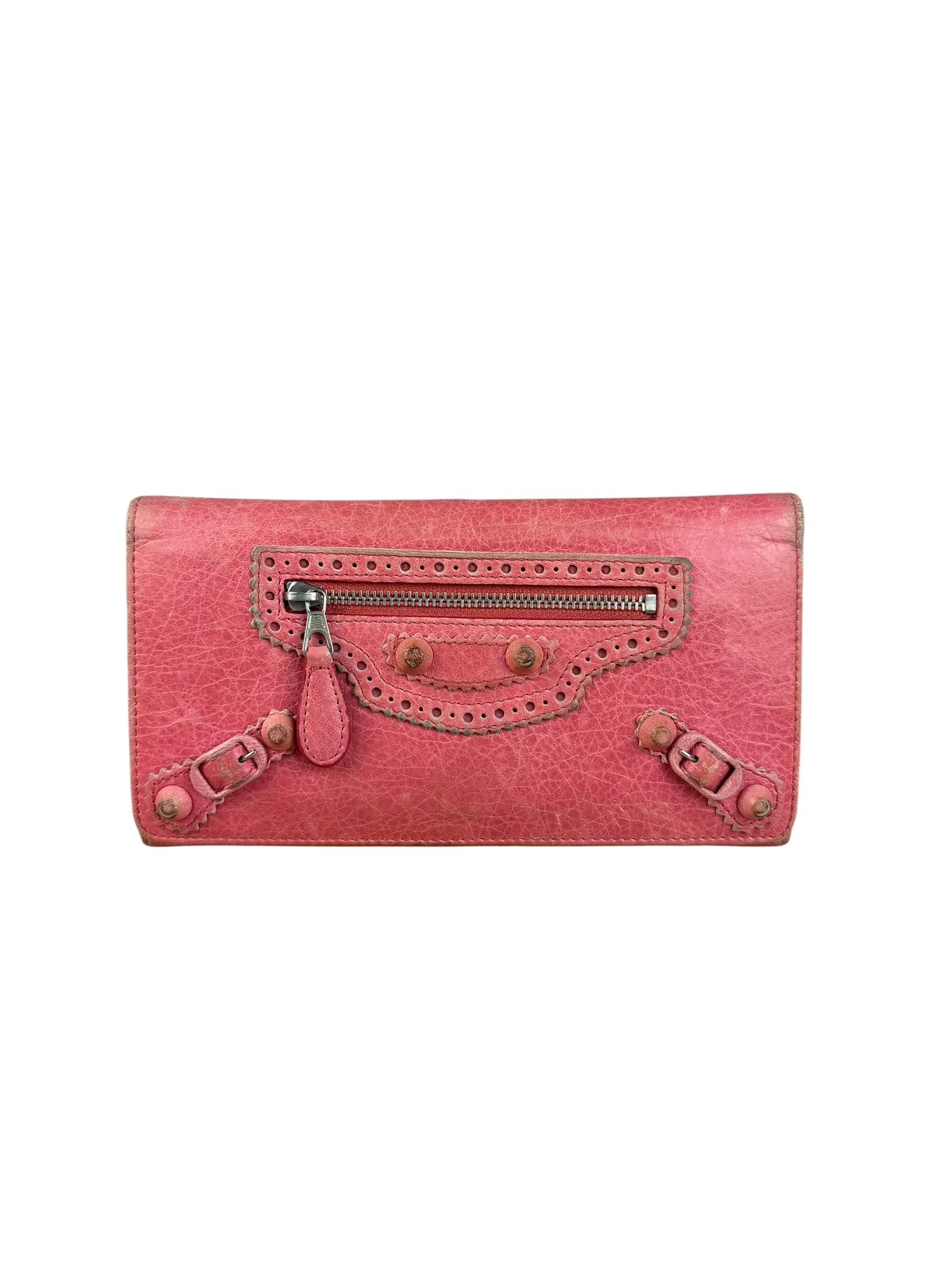 Balenciaga Pink Leather Moto Long Wallet - Image 10