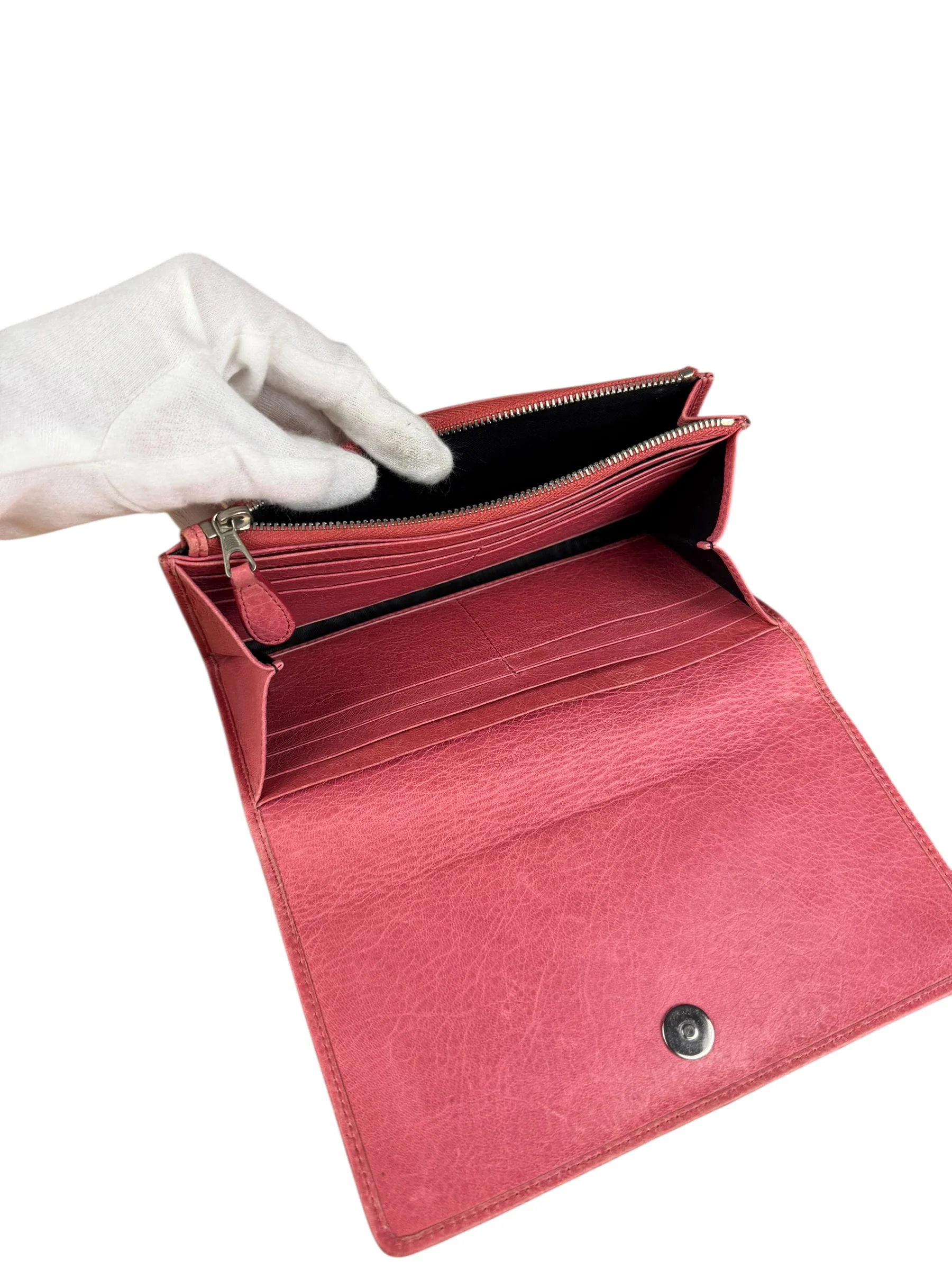 Balenciaga Pink Leather Moto Long Wallet - Image 14