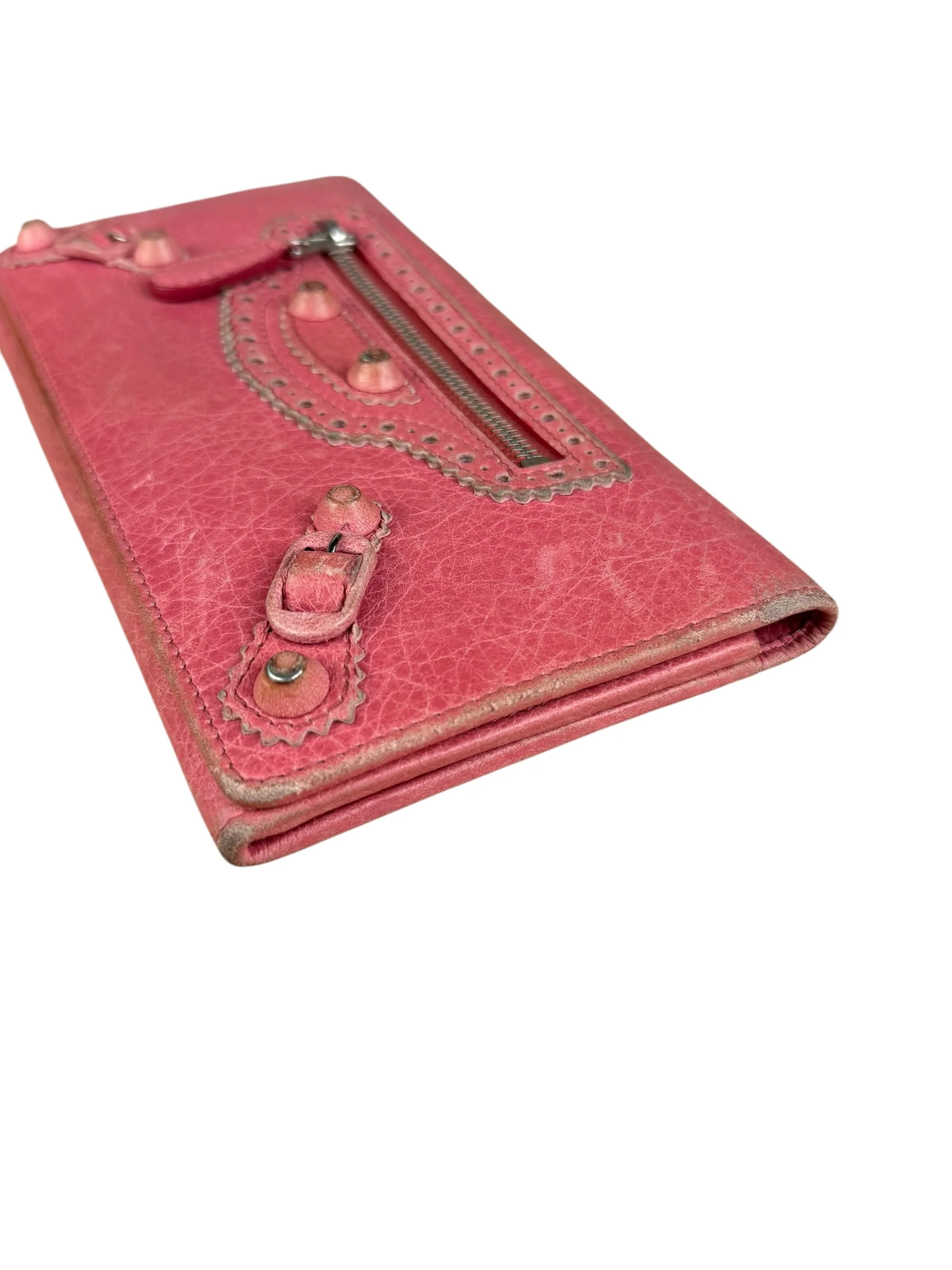 Balenciaga Pink Leather Moto Long Wallet - Image 6
