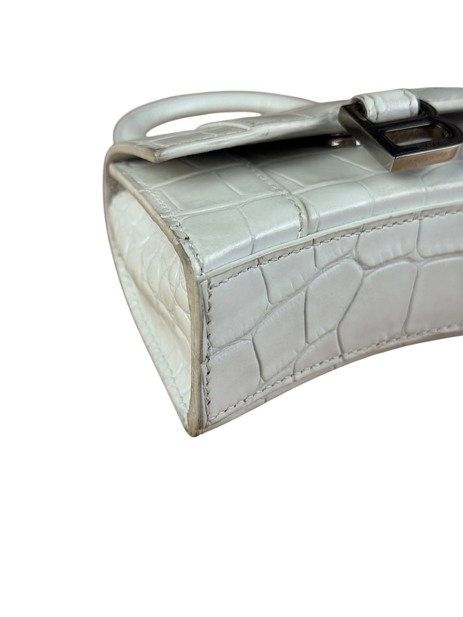 Balenciaga White Croc Embossed Nano Hourglass Bag - Image 10