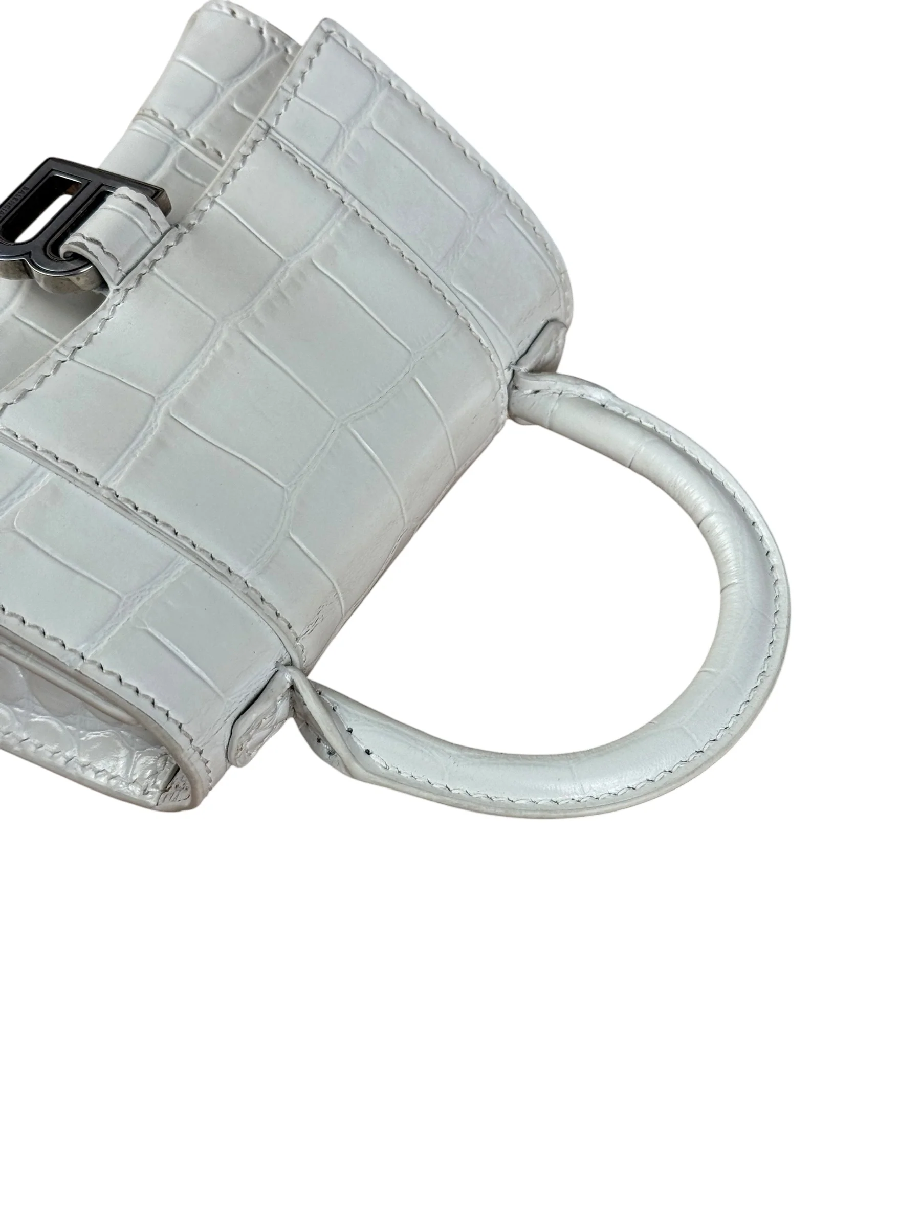 Balenciaga White Croc Embossed Nano Hourglass Bag - Image 11