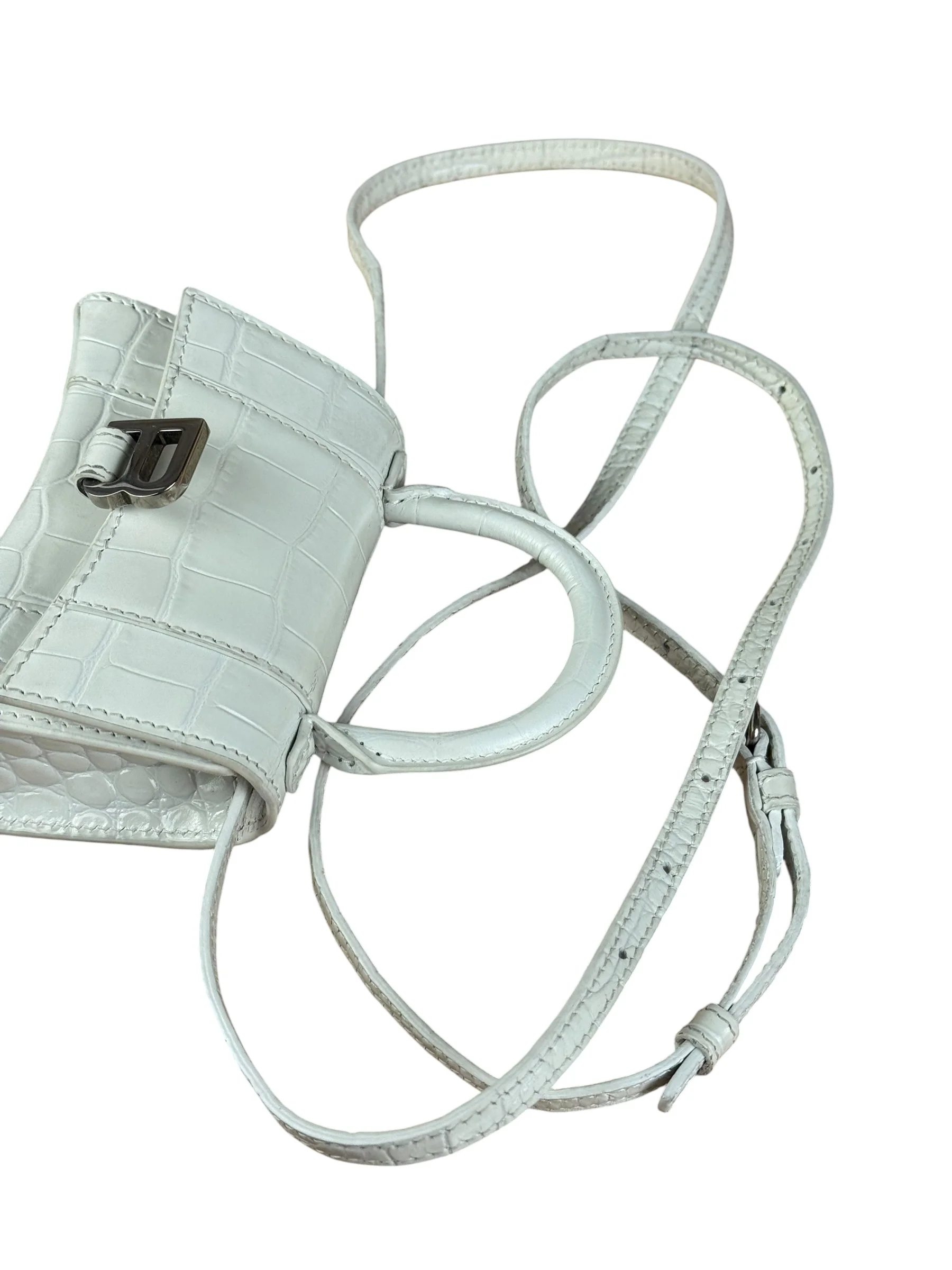 Balenciaga White Croc Embossed Nano Hourglass Bag - Image 12