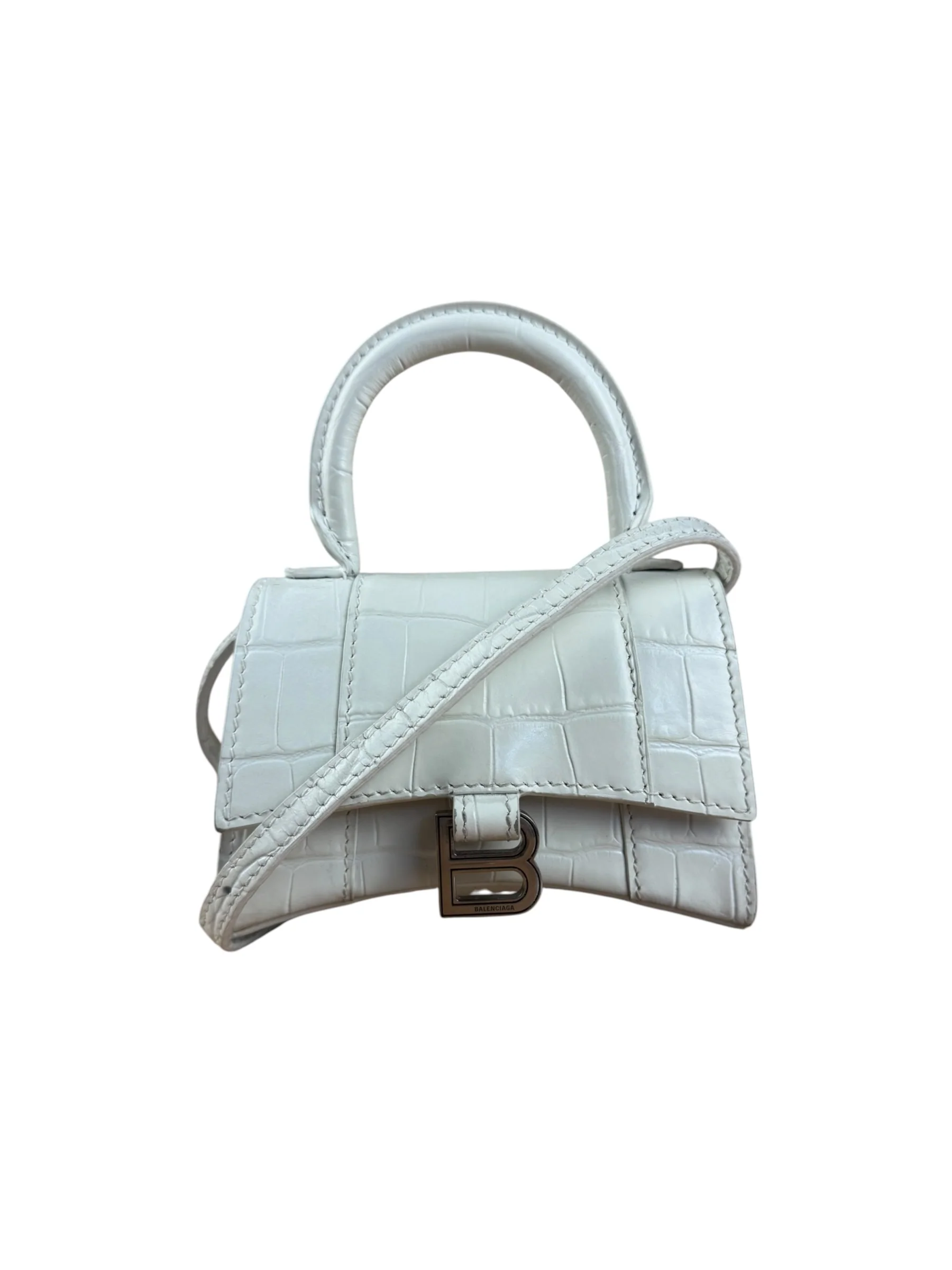 Balenciaga White Croc Embossed Nano Hourglass Bag - Image 13
