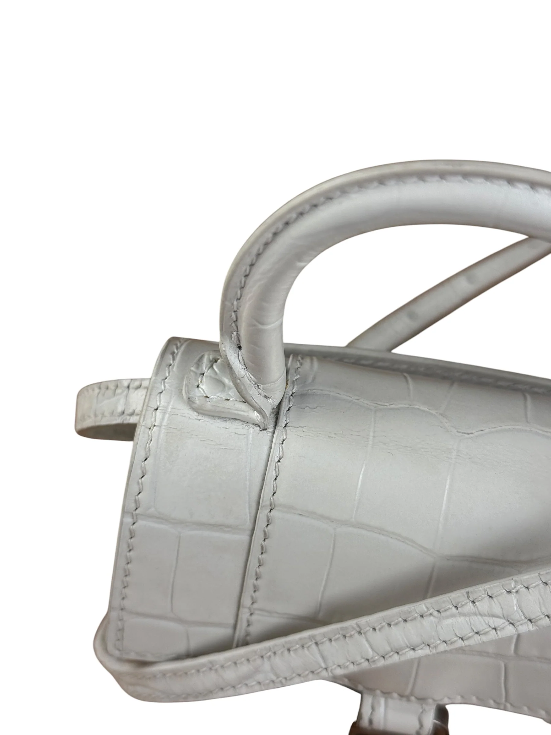 Balenciaga White Croc Embossed Nano Hourglass Bag - Image 14