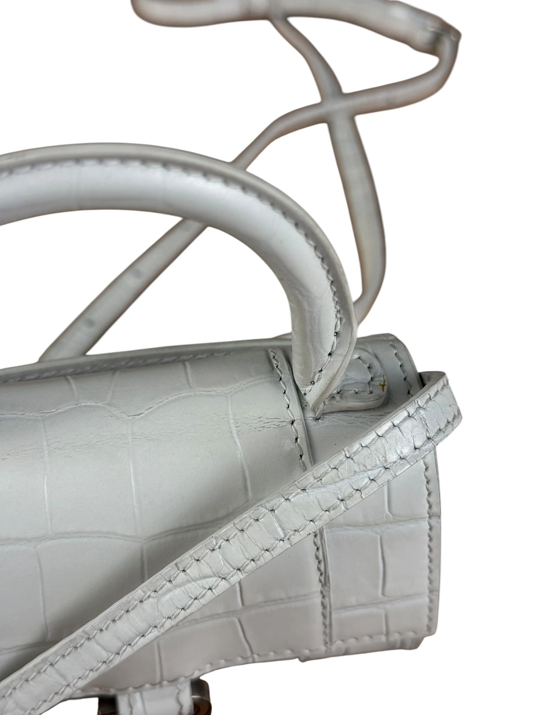 Balenciaga White Croc Embossed Nano Hourglass Bag - Image 15