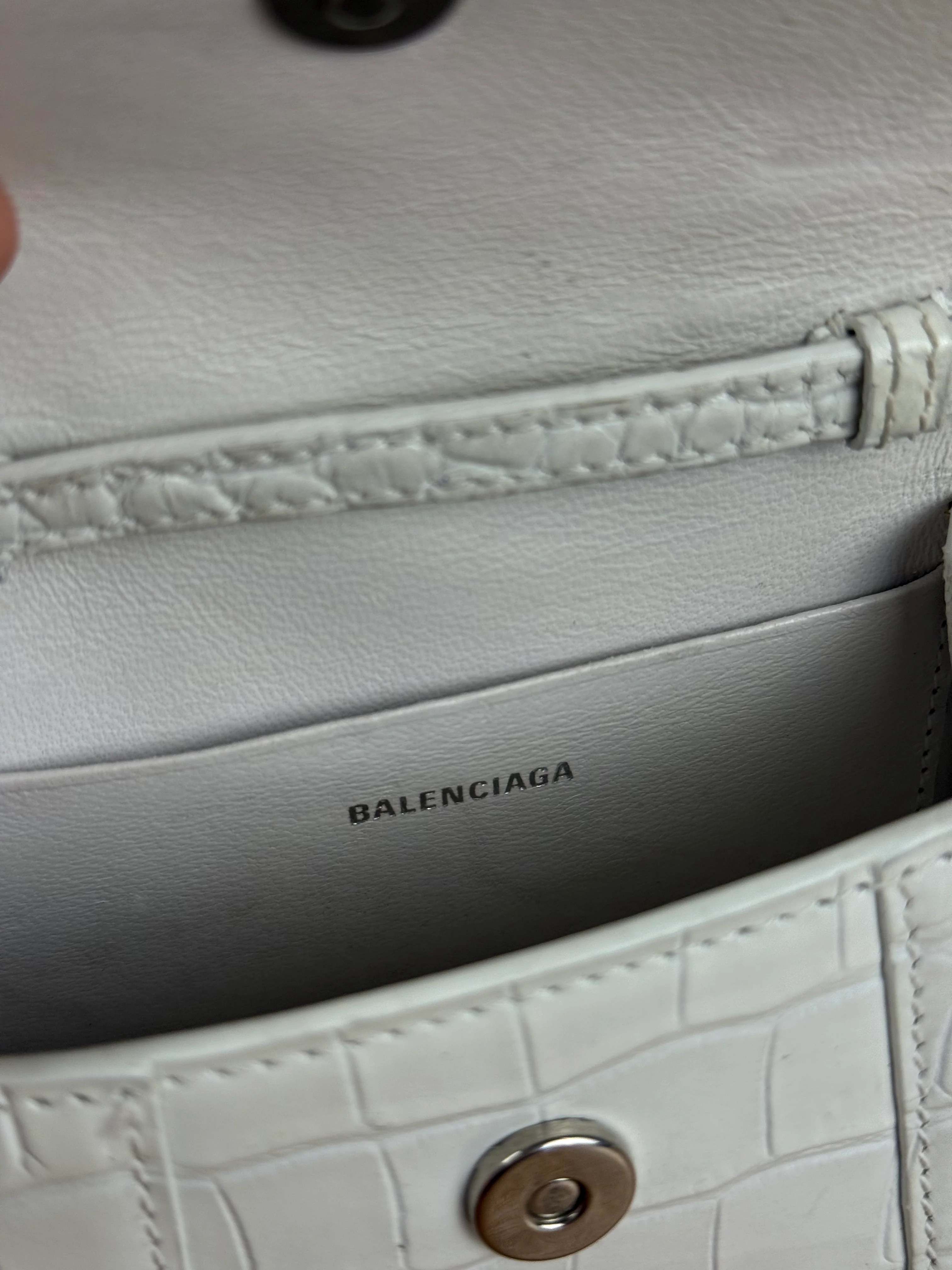 Balenciaga White Croc Embossed Nano Hourglass Bag - Image 17