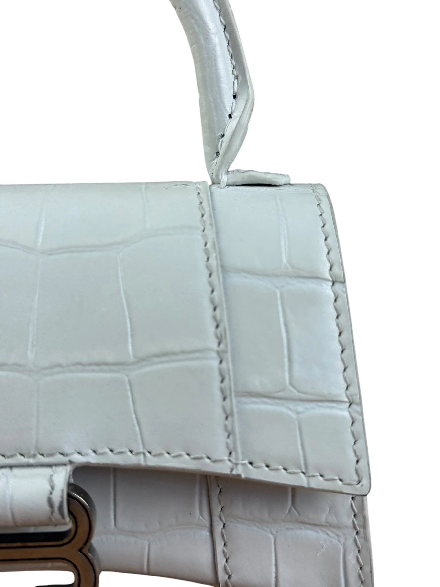 Balenciaga White Croc Embossed Nano Hourglass Bag - Image 3