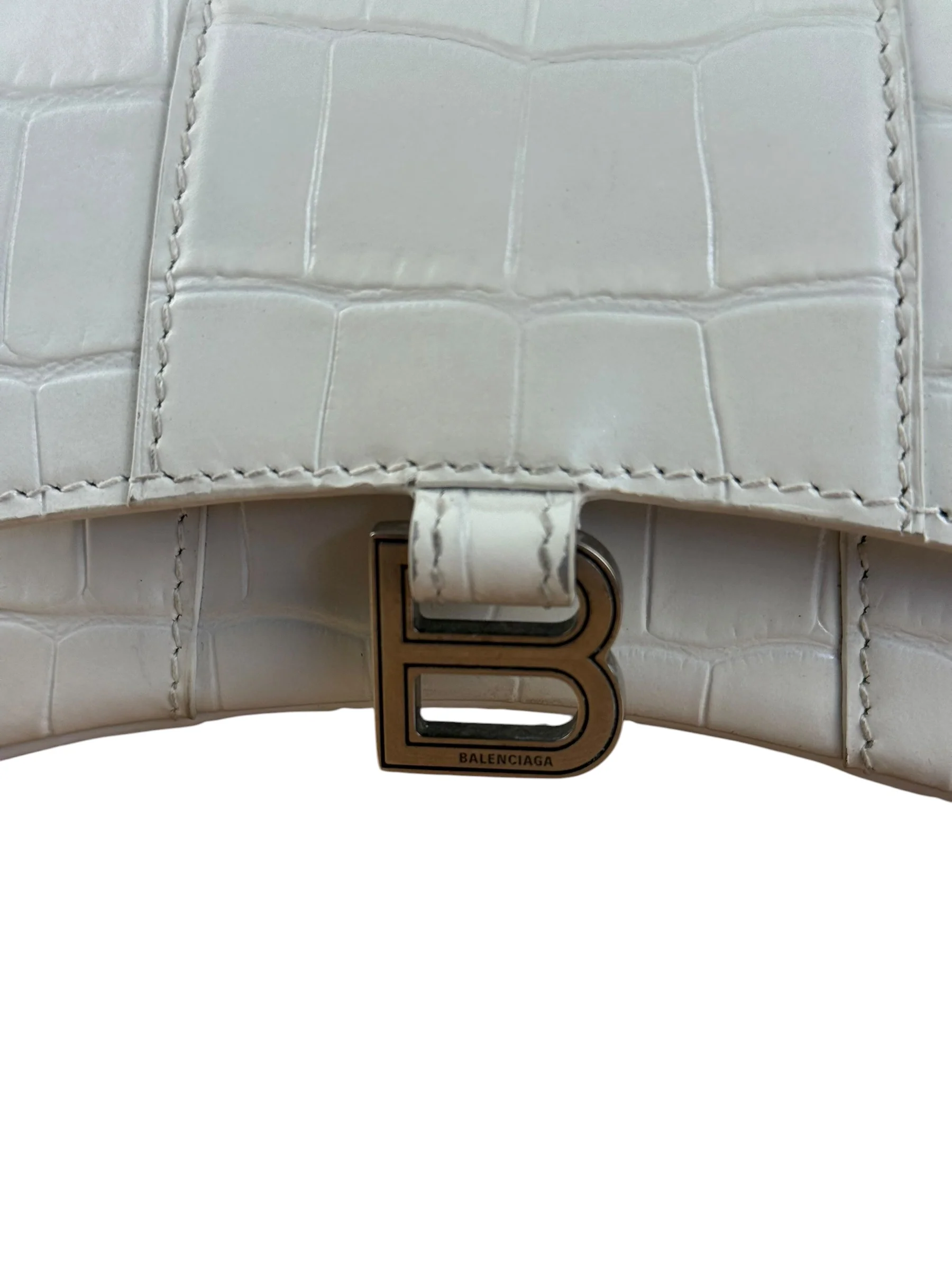 Balenciaga White Croc Embossed Nano Hourglass Bag - Image 4