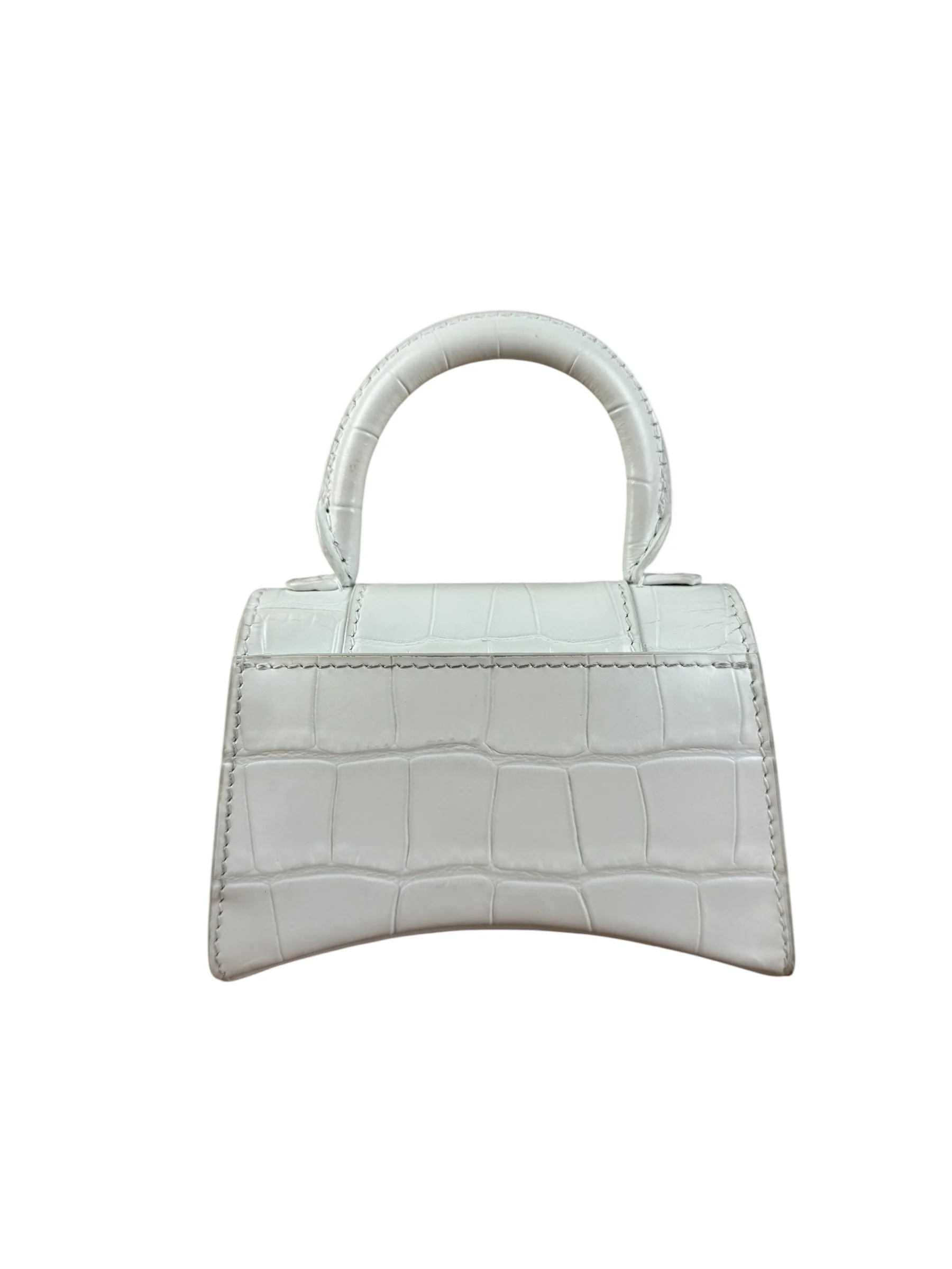 Balenciaga White Croc Embossed Nano Hourglass Bag - Image 6