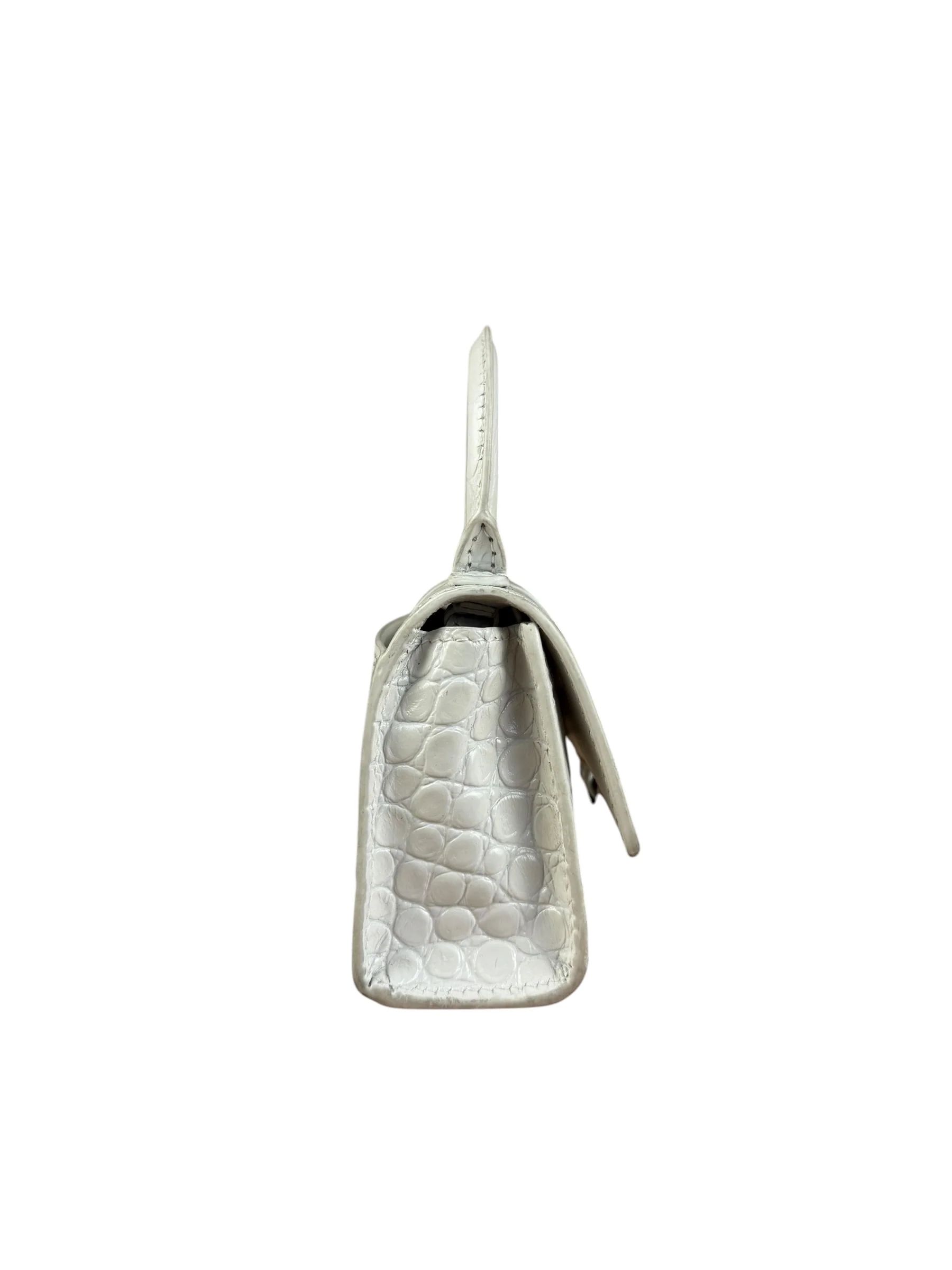 Balenciaga White Croc Embossed Nano Hourglass Bag - Image 7