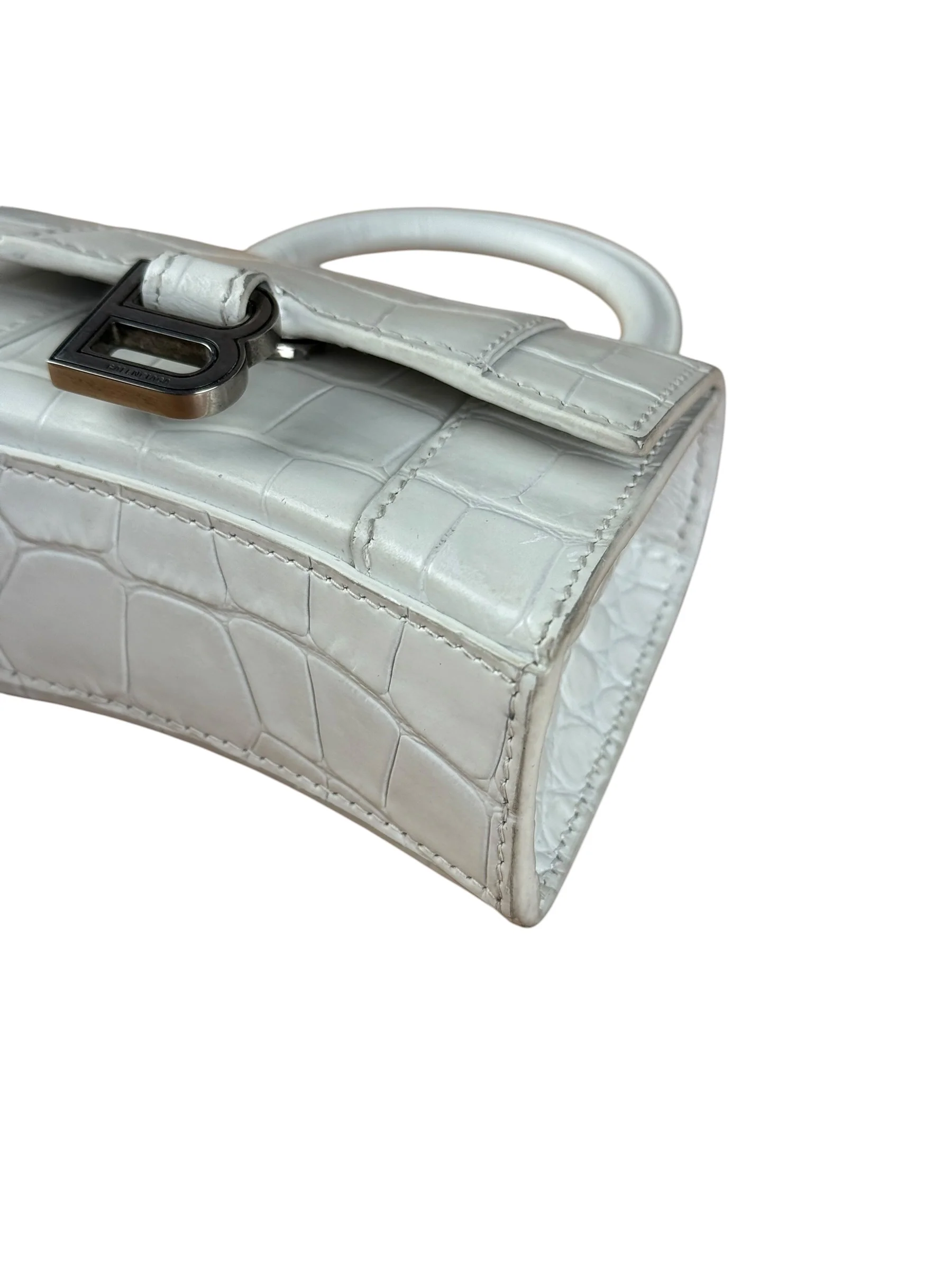 Balenciaga White Croc Embossed Nano Hourglass Bag - Image 9