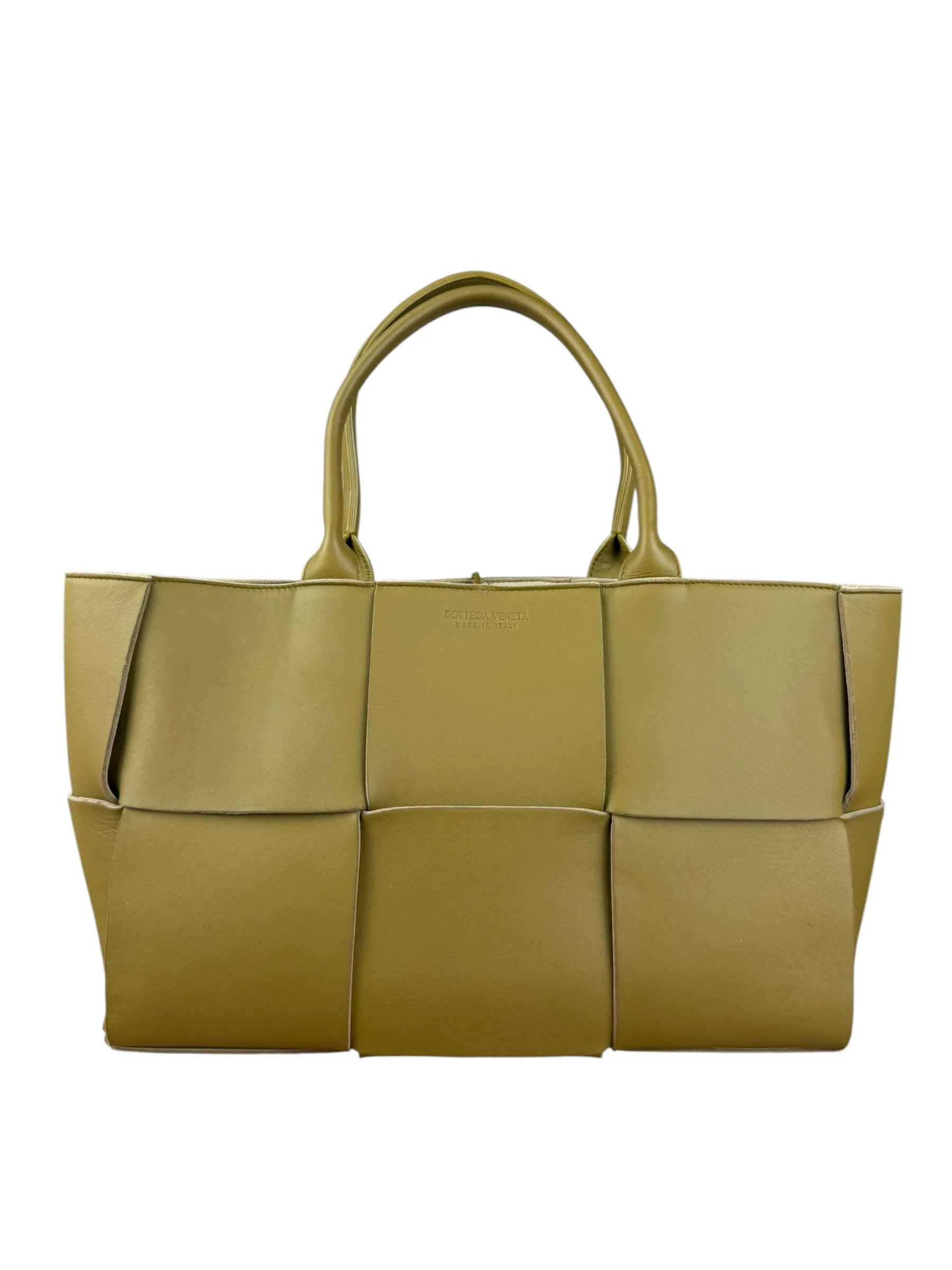 Bottega Veneta Muted Olive Intreccio Arco Woven Leather Tote