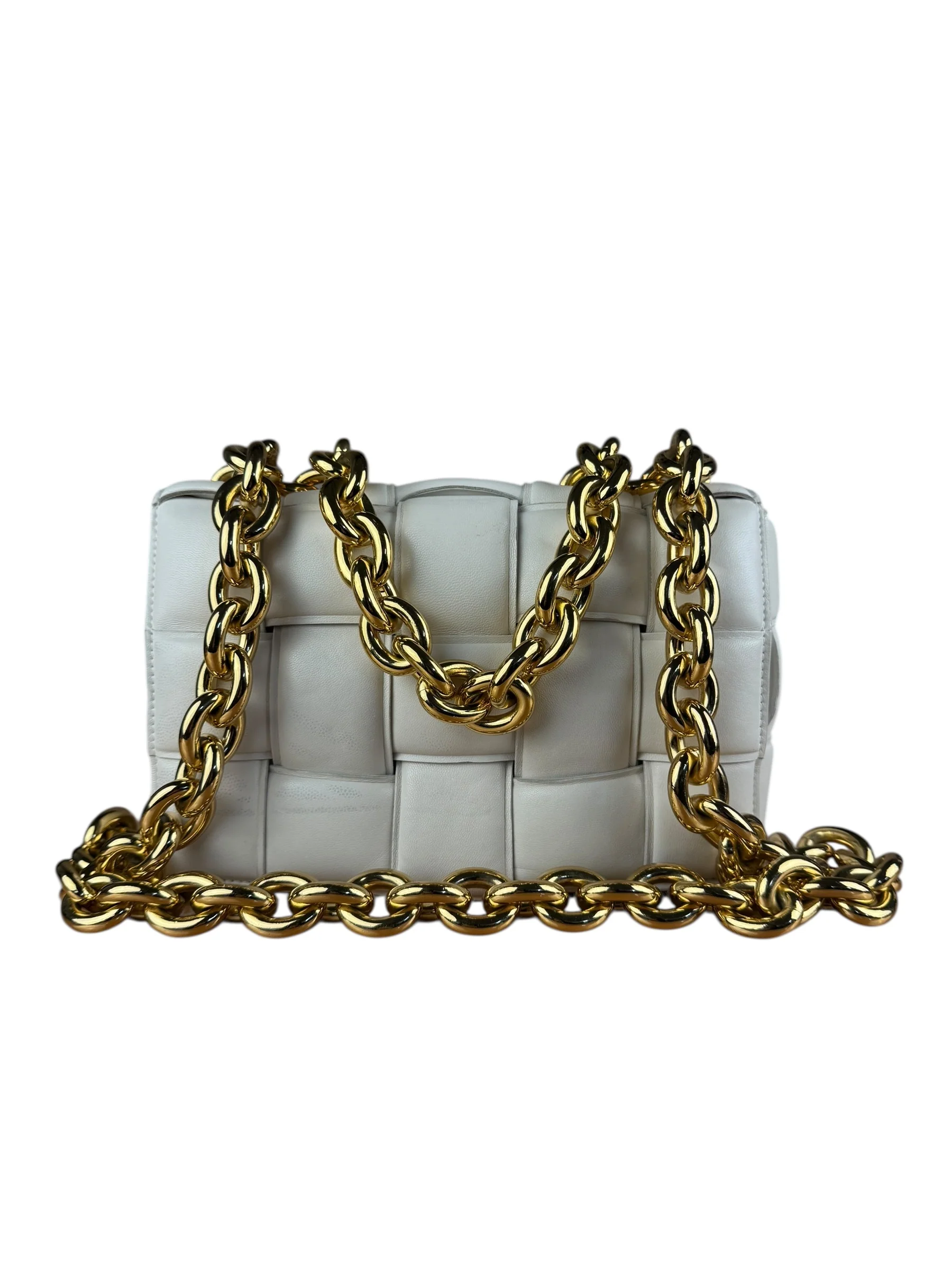 Bottega Veneta White Leather Padded Cassette Chain Bag - Image 10