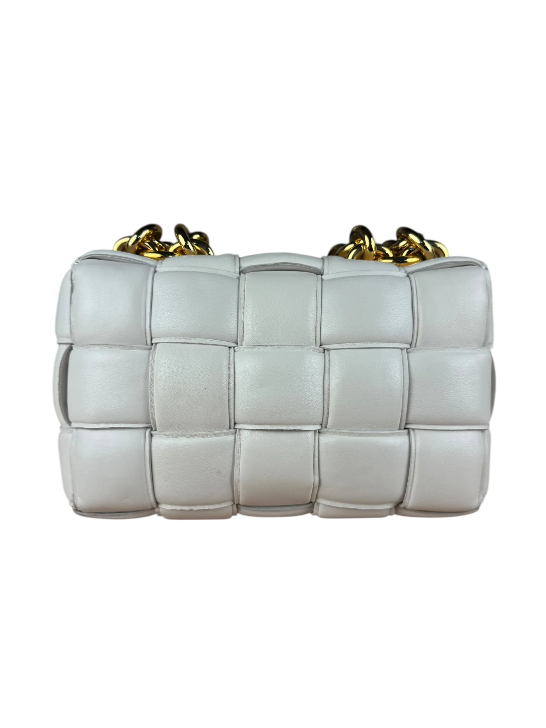 Bottega Veneta White Leather Padded Cassette Chain Bag - Image 9