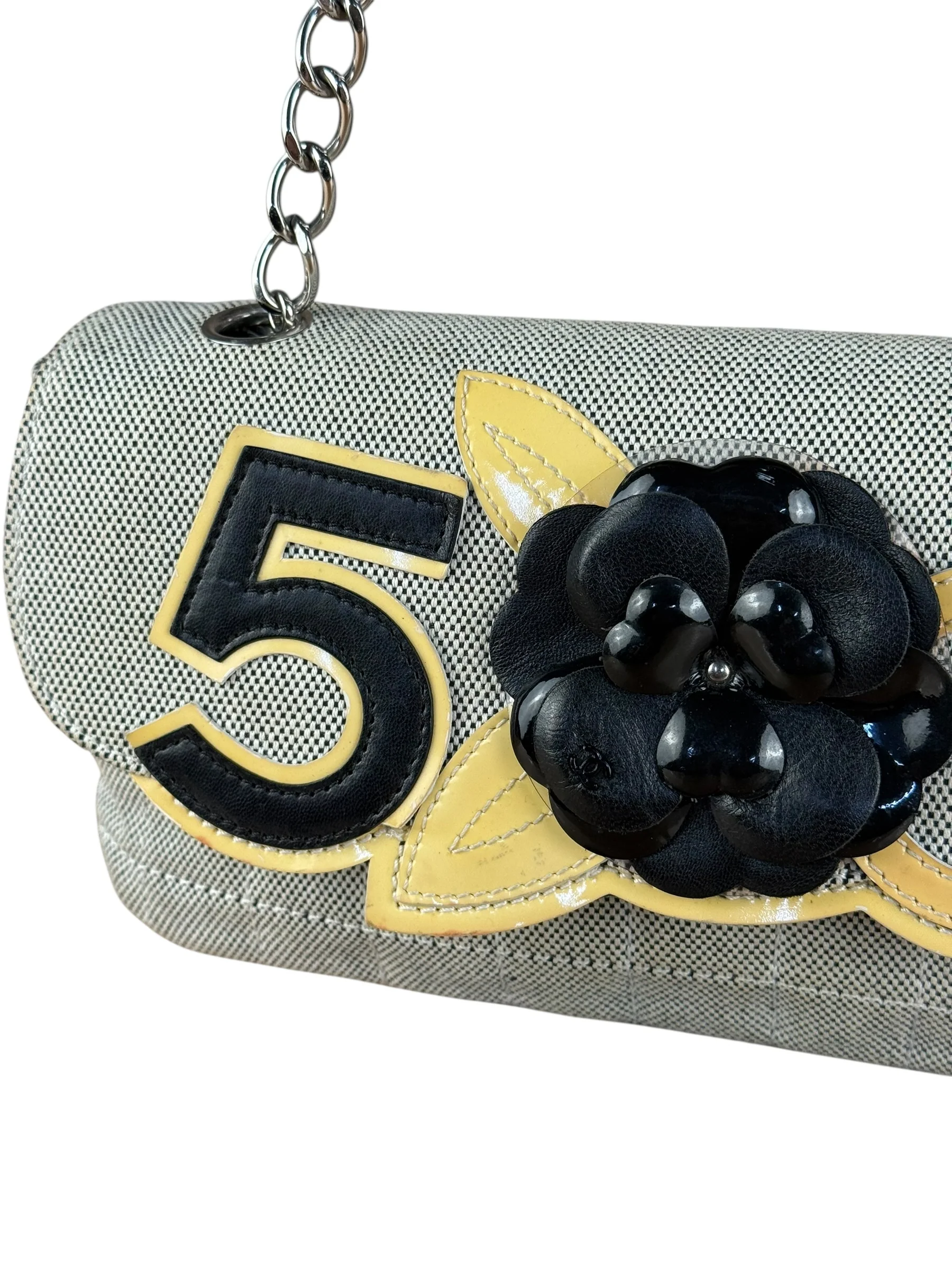 Chanel 2005 Canvas Camellia No. 5 Flap Shoulder Bag - Image 17