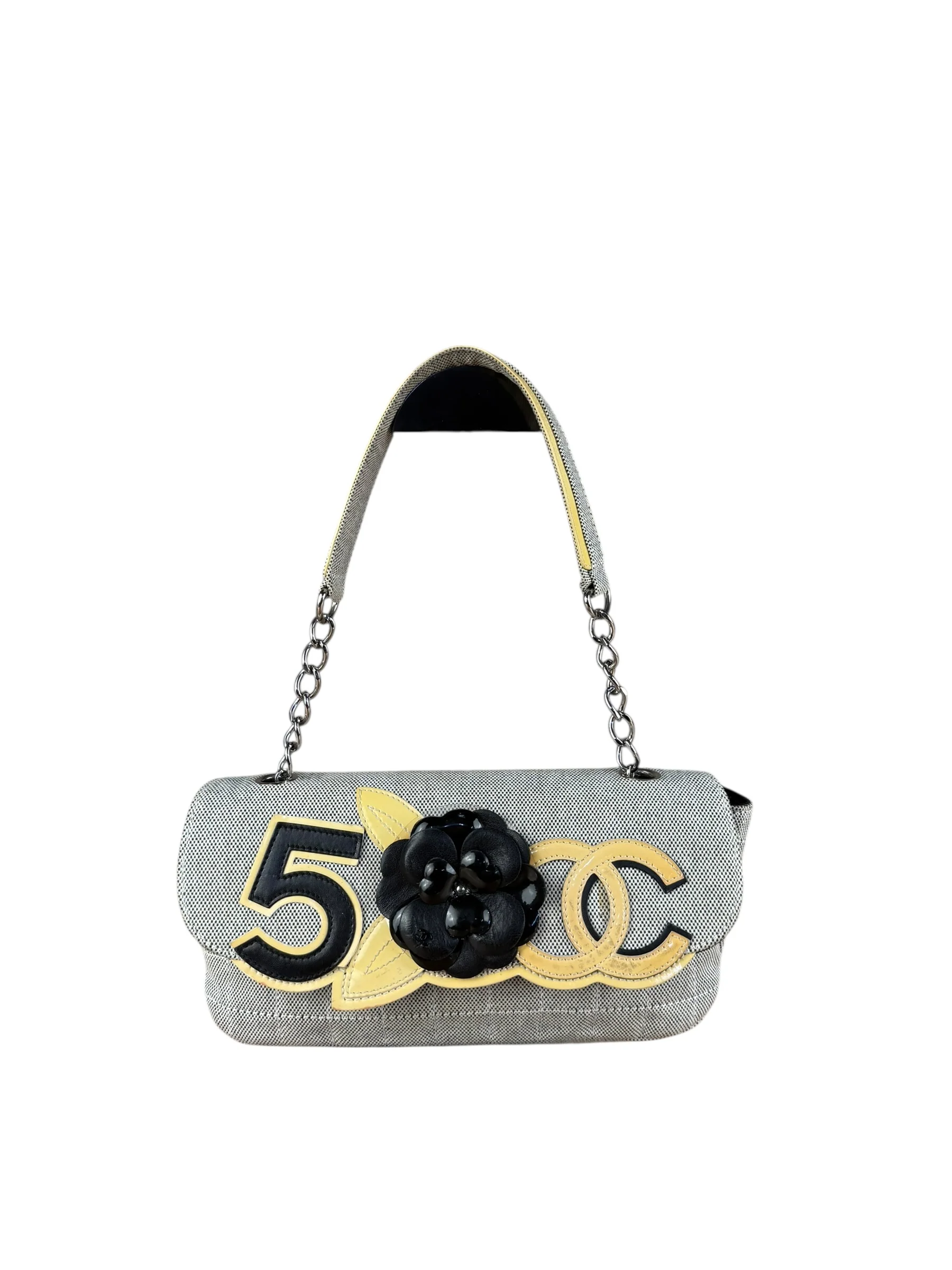 Chanel 2005 Canvas Camellia No. 5 Flap Shoulder Bag - Image 5