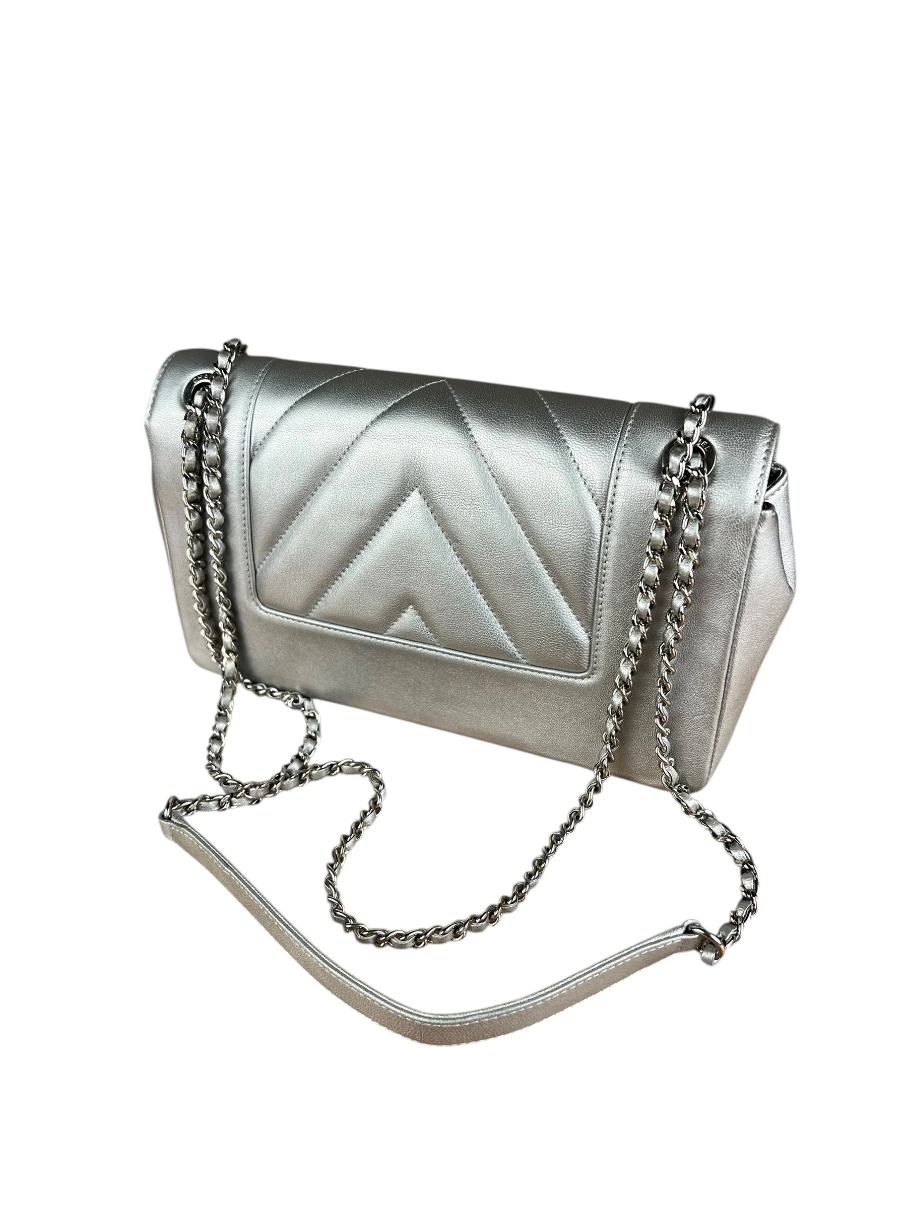 Chanel 2017 Mademoiselle Silver Chevron Single Flap - Image 12