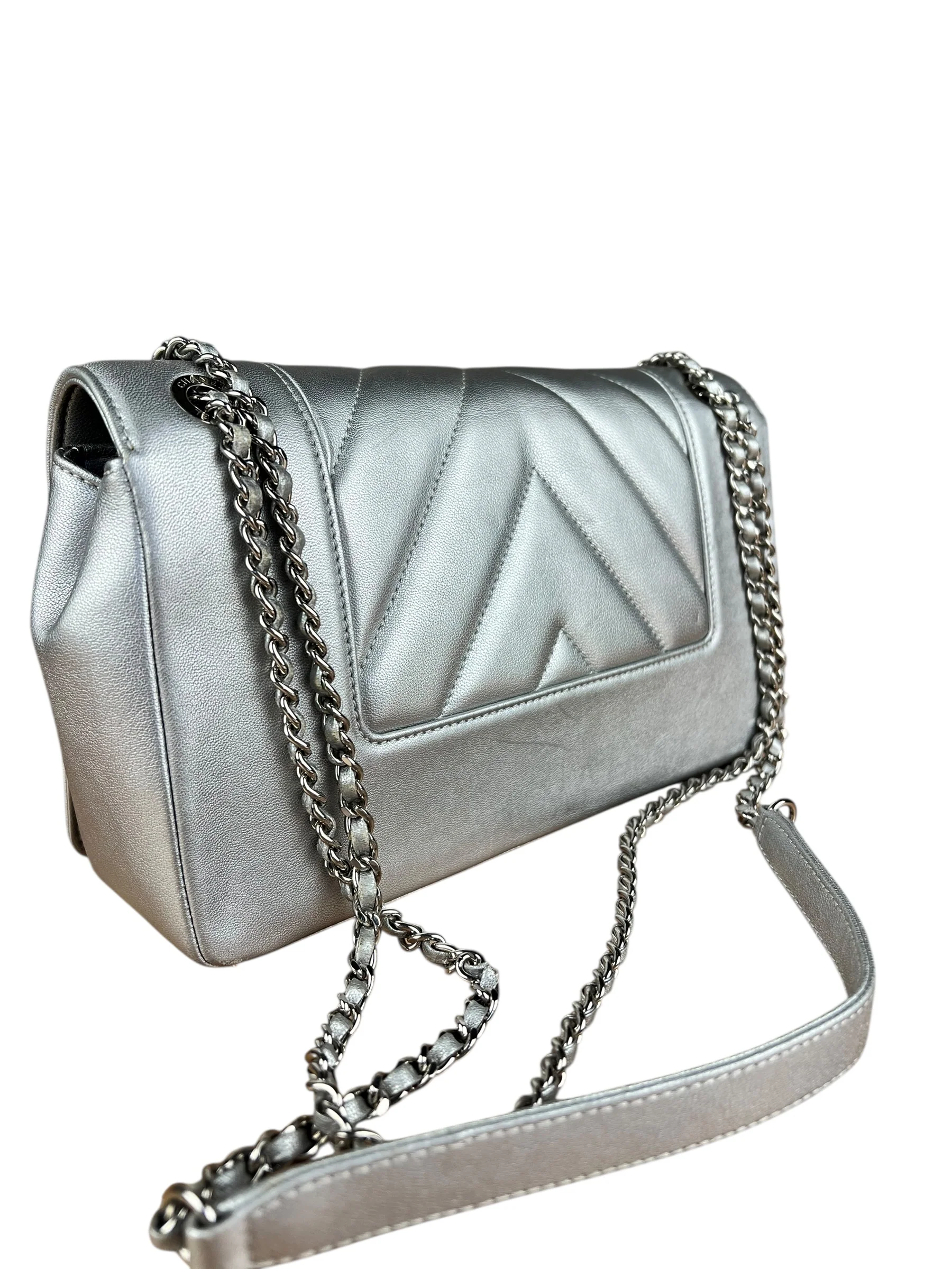 Chanel 2017 Mademoiselle Silver Chevron Single Flap - Image 13