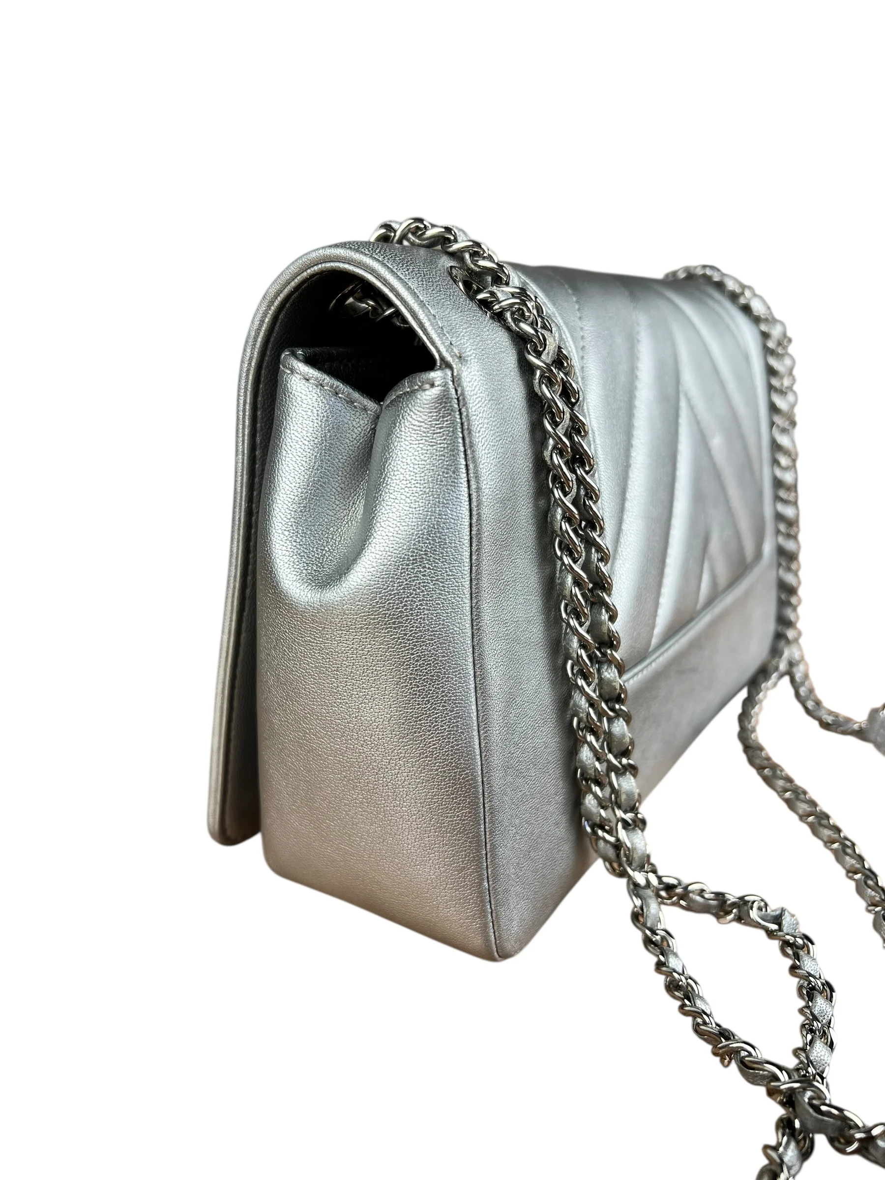 Chanel 2017 Mademoiselle Silver Chevron Single Flap - Image 14