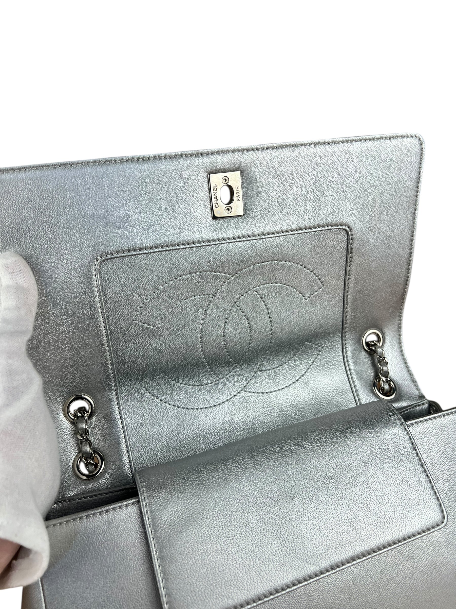 Chanel 2017 Mademoiselle Silver Chevron Single Flap - Image 7