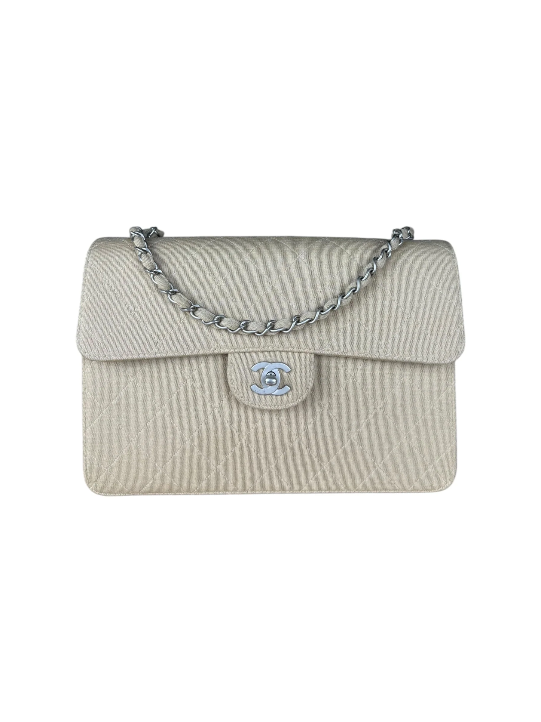 Chanel Beige Quilted Canvas Chain Flap Bag 1998 - Image 3