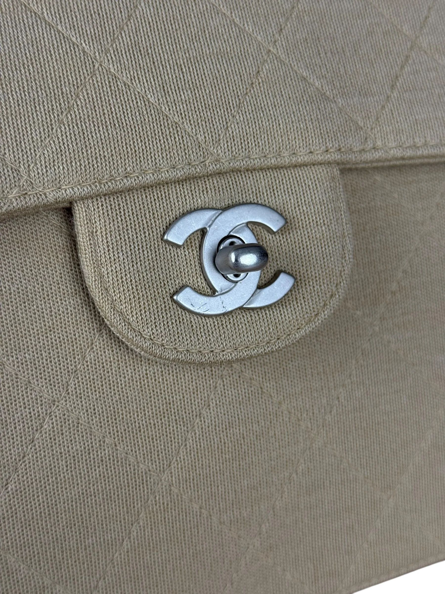 Chanel Beige Quilted Canvas Chain Flap Bag 1998 - Image 4