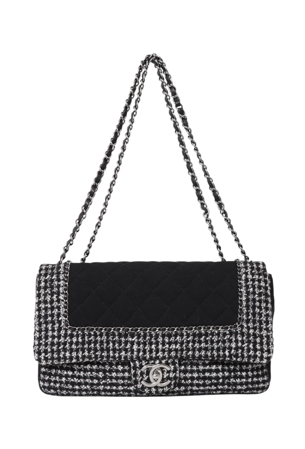 Chanel Black CC Quilted Jersey and Tweed Chain Flap Bag 2014 - Image 2