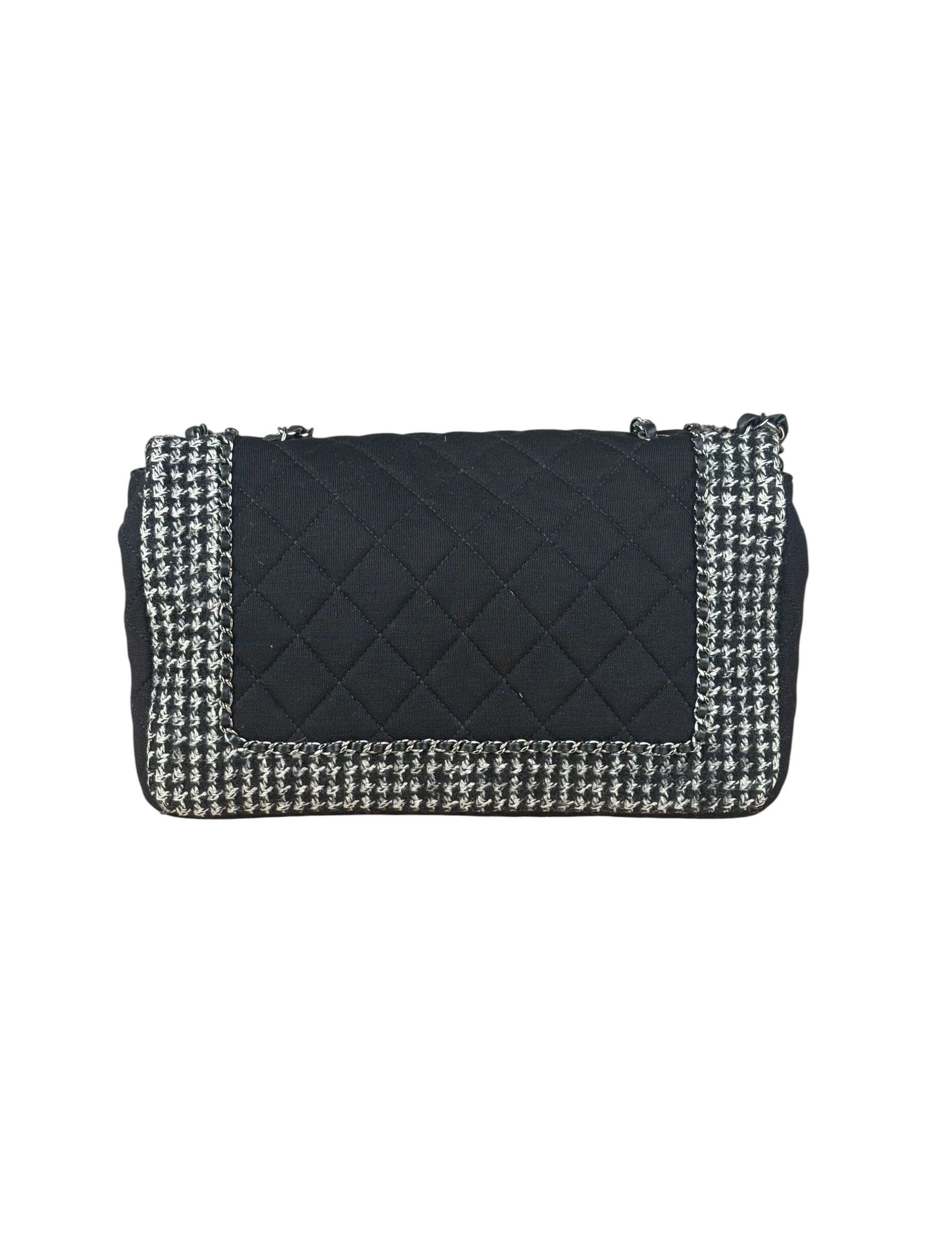 Chanel Black CC Quilted Jersey and Tweed Chain Flap Bag 2014 - Image 4